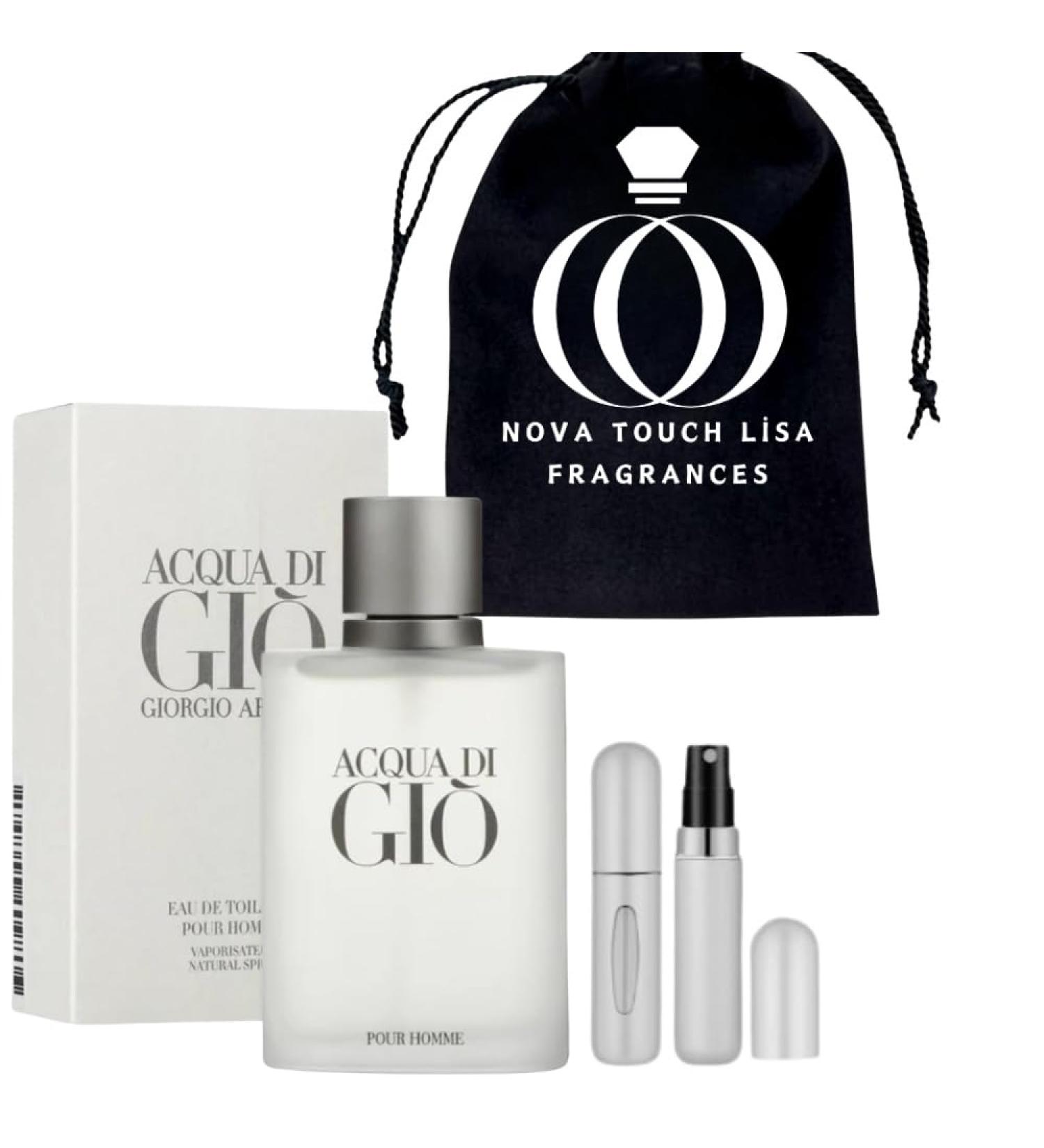 Acqua di Gio Cologne for men Eau de Toilette Spray 1 oz Bundle with 5ML Mini Refillable Empty Perfume Atomizer Bottle