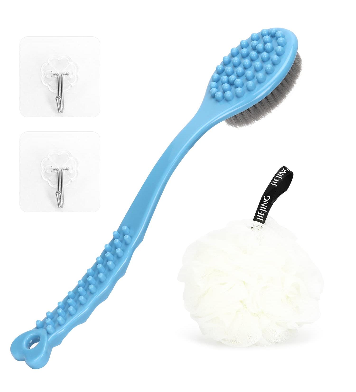 Qicheng & Lys Long Handle Bath Brush - Soft Body Back Sponge & Loofah Balls with Hooks (Blue + White) - Perfect for International Shipping - Buy Online on GoSupps.com