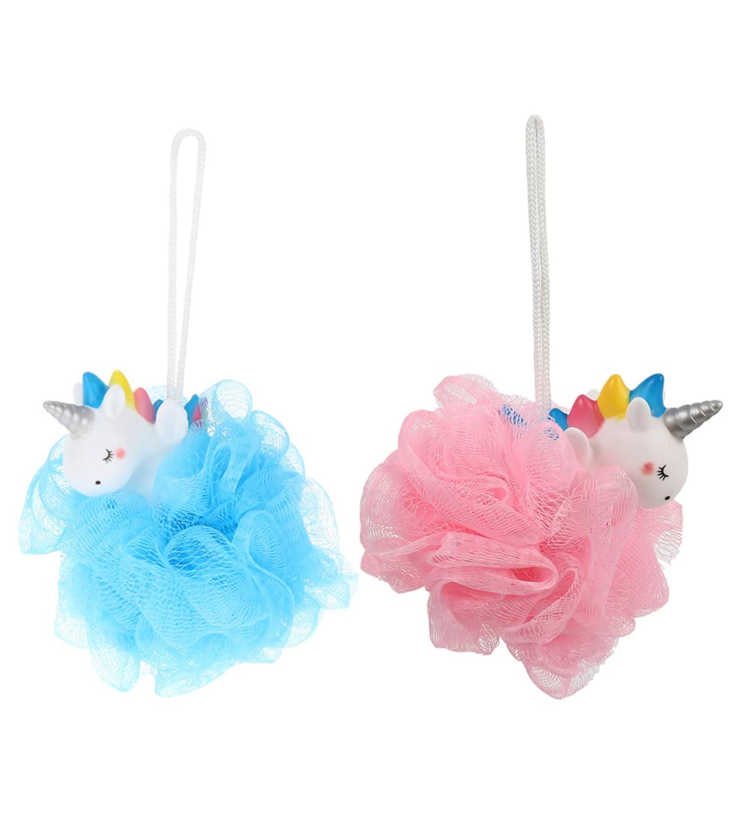 Uonlytech Unicorn Bath Sponge Set - 2pcs Mesh Loofahs for Kids - Cute Bathroom Peeling and Washing Balls - Buy Online on GoSupps.com