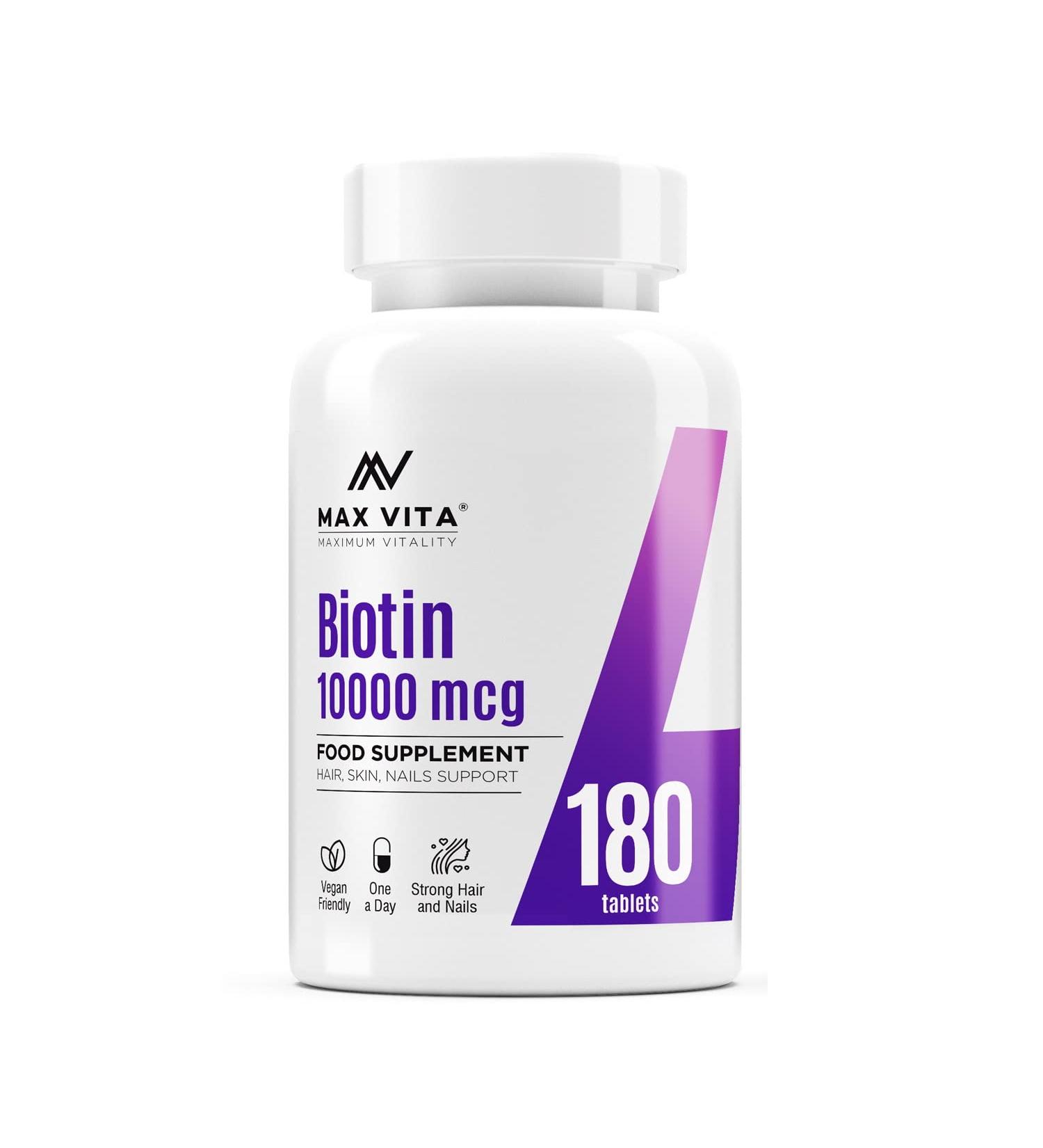 Biotin 10,000mcg High Strength Supplement for Healthy Hair, Skin, and Nails | 180 Vegetarian Tablets | Non-GMO & Gluten Free | Made in the UK - Buy Online on GoSupps.com