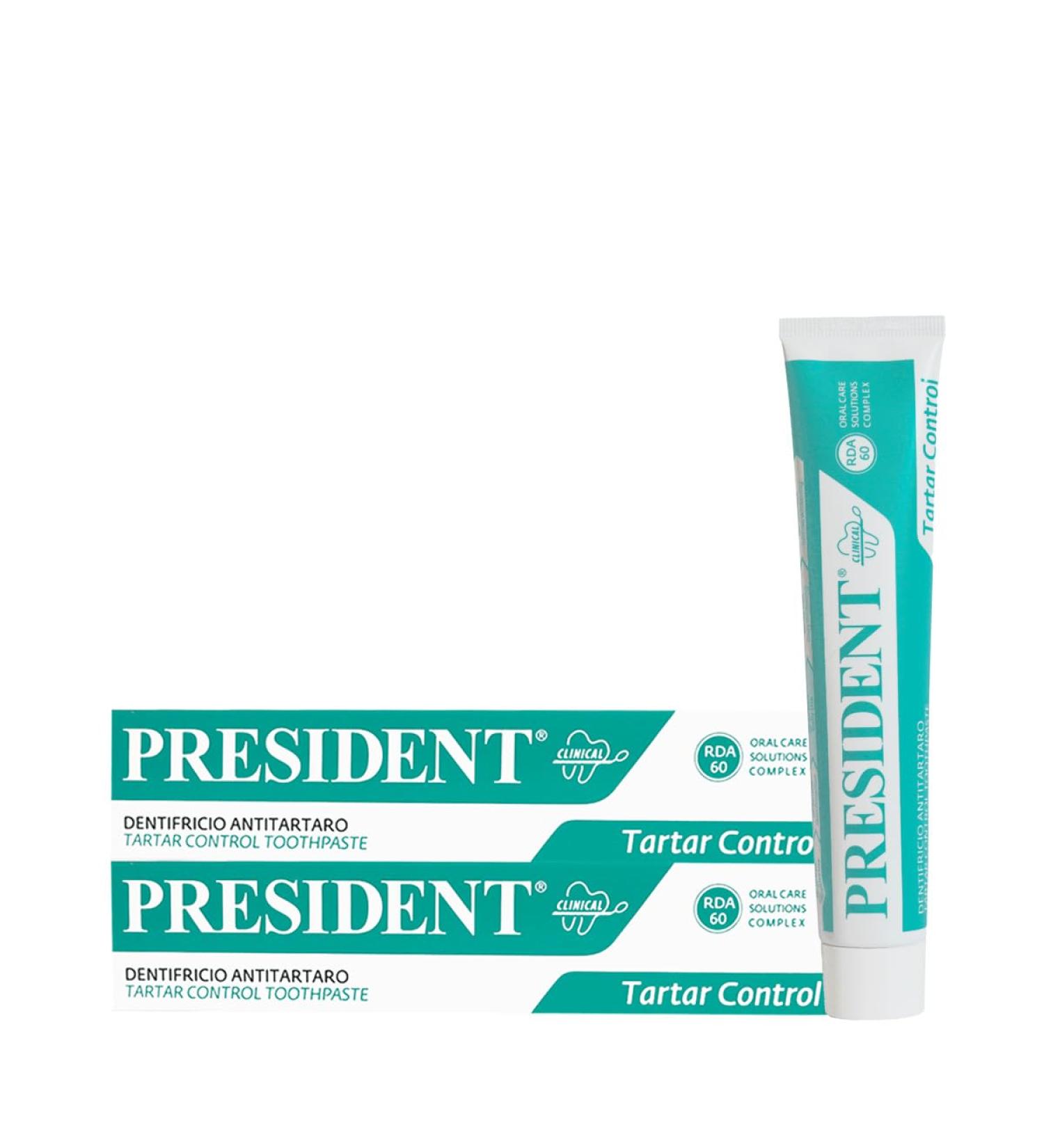President President 2 x 75 ml Anti-Tartarary Toothpaste Kit Contrasts plaque and decay formation. Fresh breath. RDA 60
