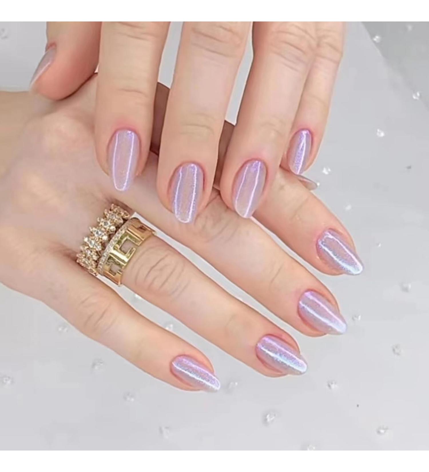 Justotry 24 PCs Pink Glitter Press-On Nails | Glossy Oval Artificial Medium Fake Nails for Women | French Nail Art Stick-On Designs - Buy Online on GoSupps.com