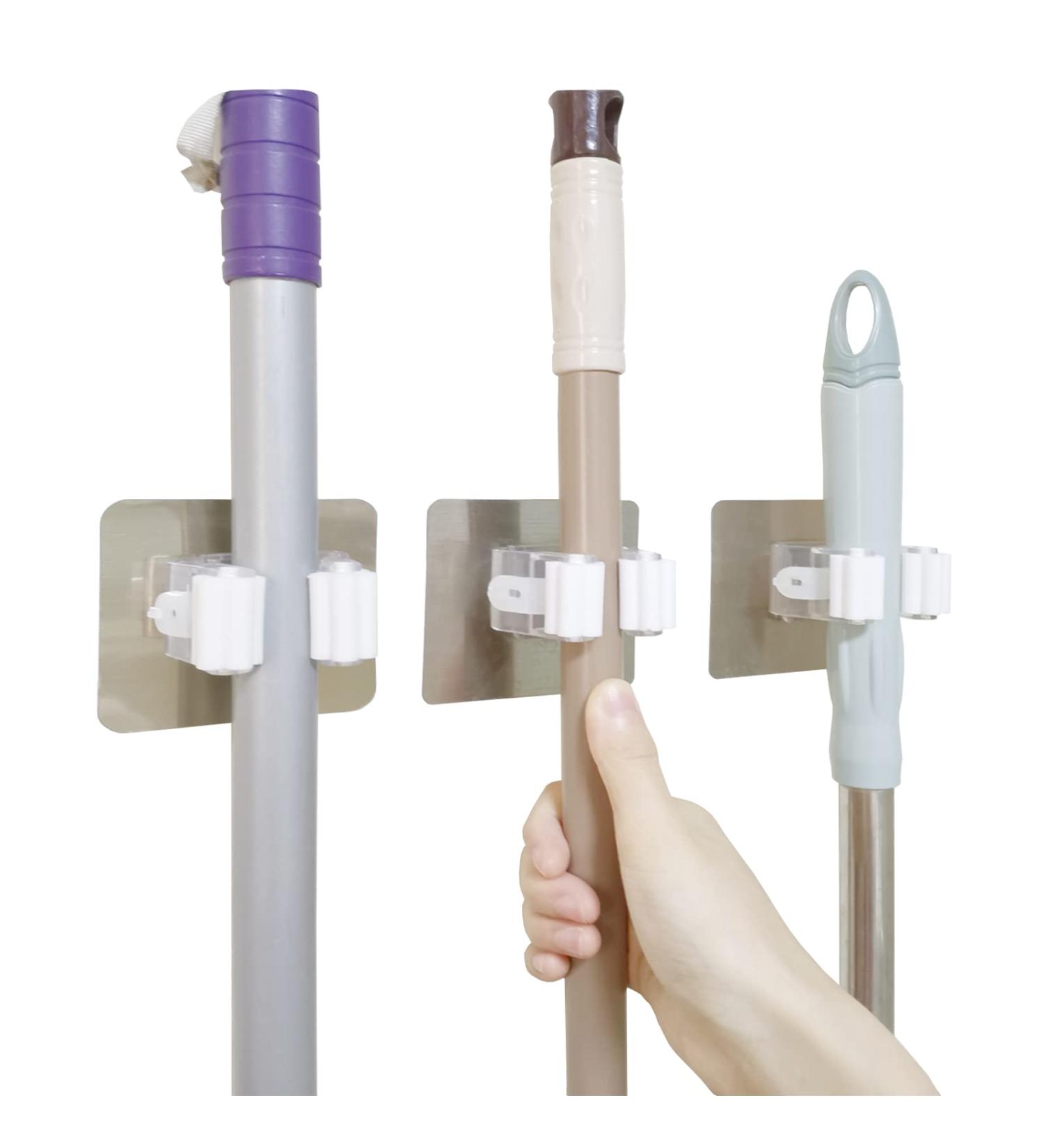 Wall Mounted Mop Holder Command Hooks Broom Gripper - White, Self Adhesive, Reusable Organizer for Kitchen, Bathroom, Garden - 6 Pack - Buy Online on GoSupps.com