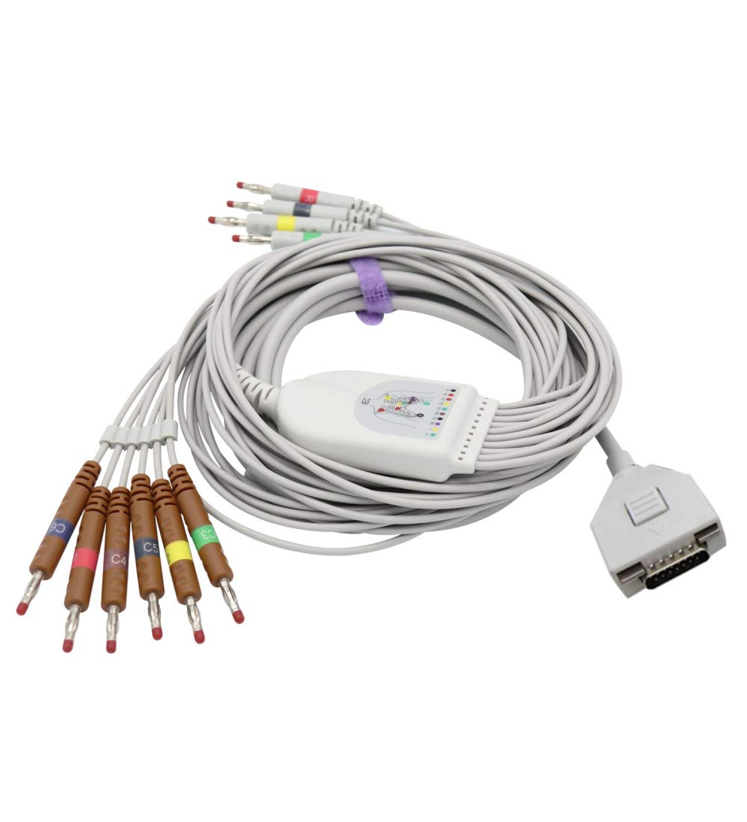 Sino-K Compatible Fukuda Me KP-500/KP-500D ECG Cable 10 Leads 15 Pins Plug IEC Banana 4.0mm CE/FDA Approved