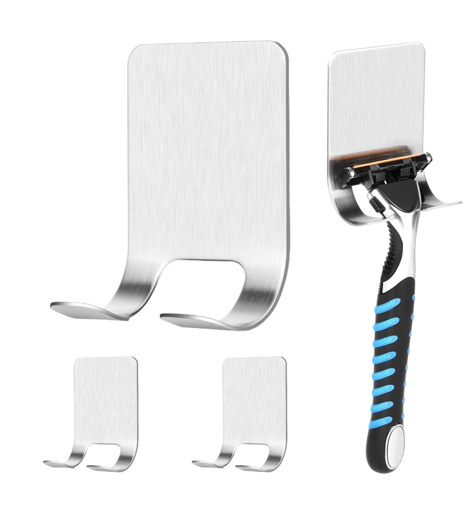 Flintronic Silver Razor Bracket Shower - No Drill Stainless Steel Razor Holder 2 Pieces Self-Adhesive Hanger for Bathroom & Kitchen - Buy Online on GoSupps.com