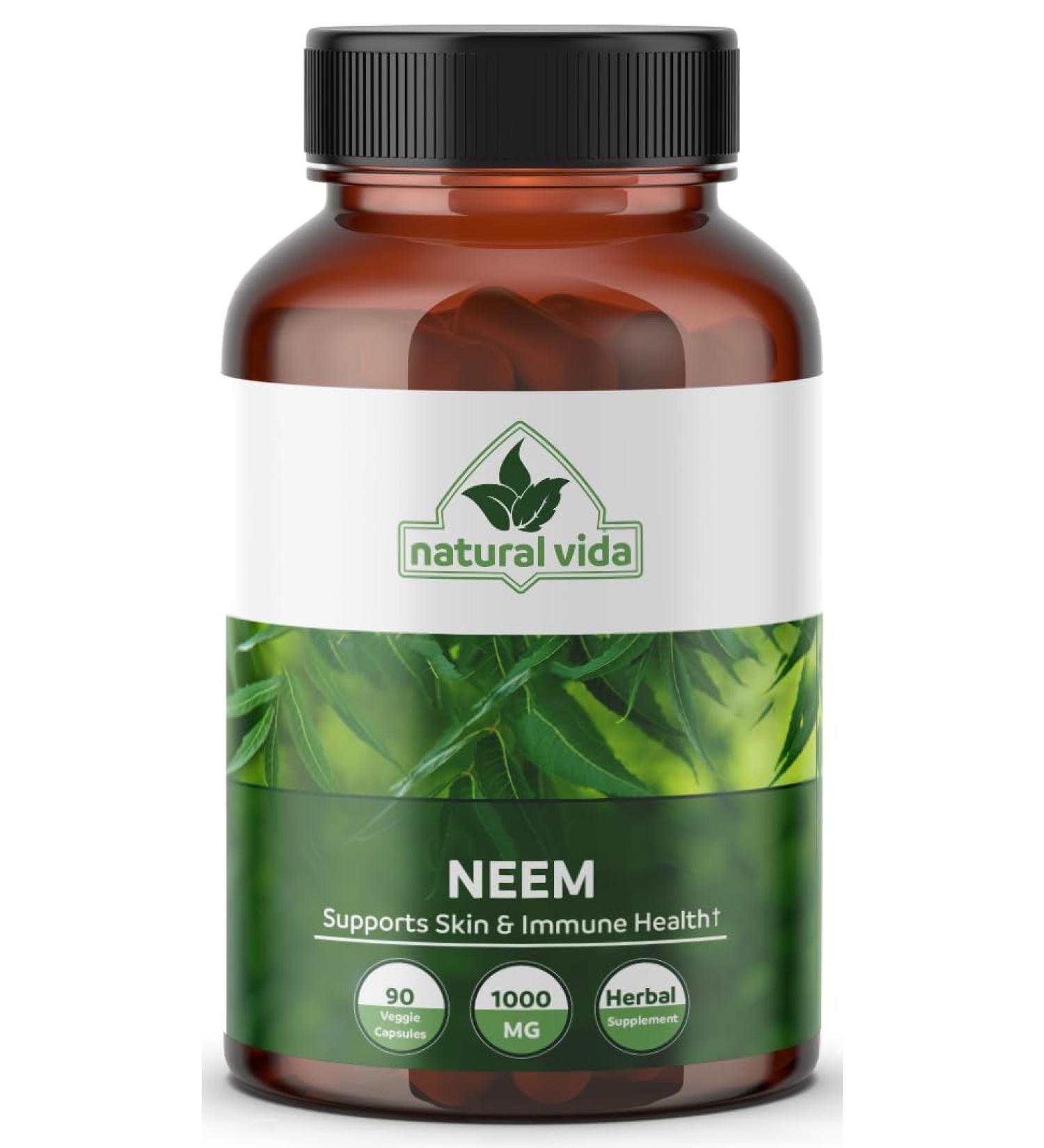 Neem Herbal Supplement 1000mg - 90 Capsules - Supports Skin Immune & Liver Health Detox Vegan Capsules Gluten-Free (1) - Buy Online on GoSupps.com