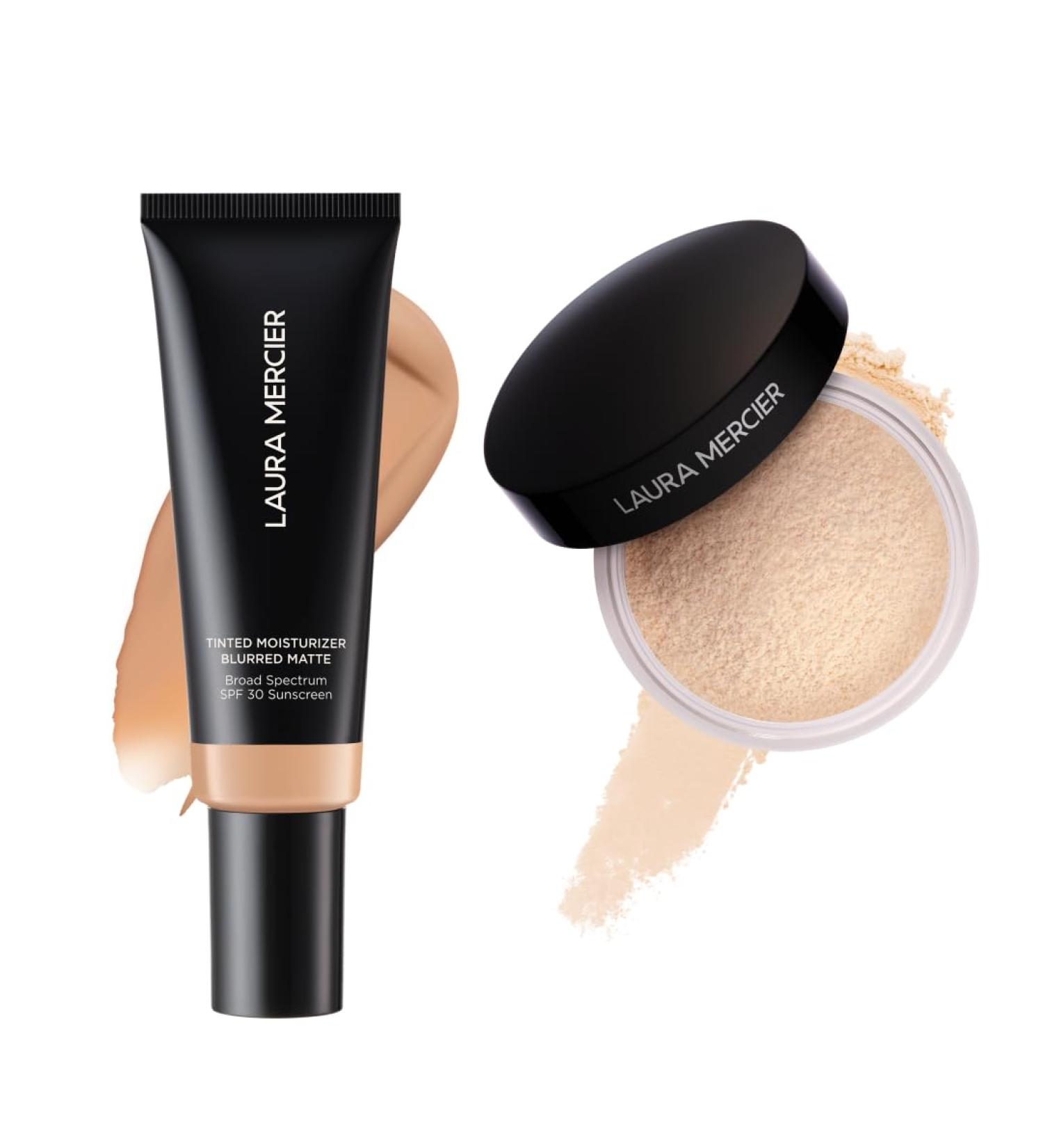 Laura Mercier Tinted Moisturizer Blurred Matte with SPF 30 24HR+ Shine Control Shade 3N Sand and Translucent Loose Setting Powder 24HR Shine Control Infused with Vitamins C + E Shade Translucent - Buy Online on GoSupps.com