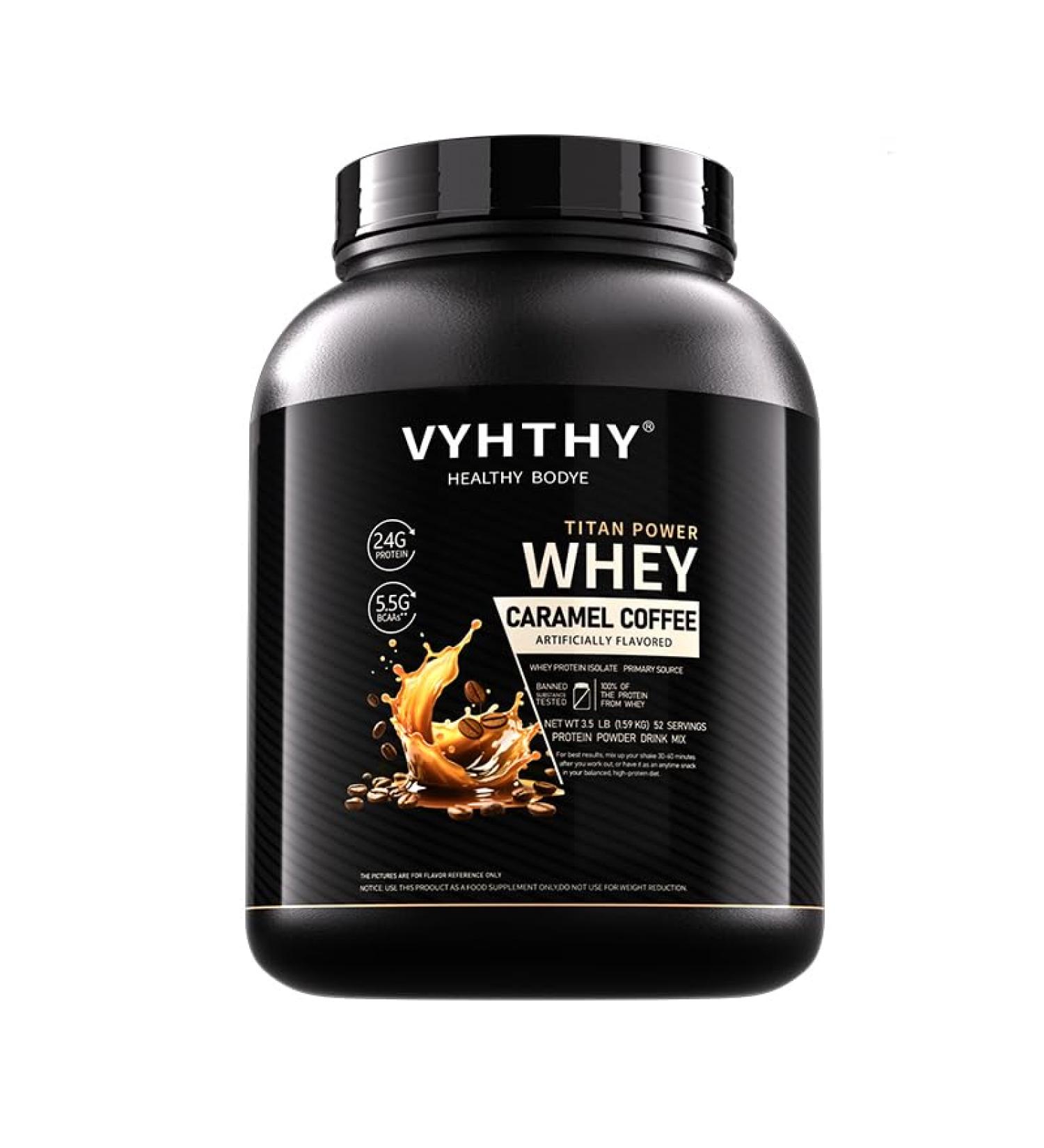 VYHTHY Caramel Coffee Flavored Whey Protein Powder 24g Protein per Serving Fast-Absorbing Concentrated whey Protein Low Sugar Gluten-Free Natural Flavor 3.5lbs(56oz) - Buy Online on GoSupps.com