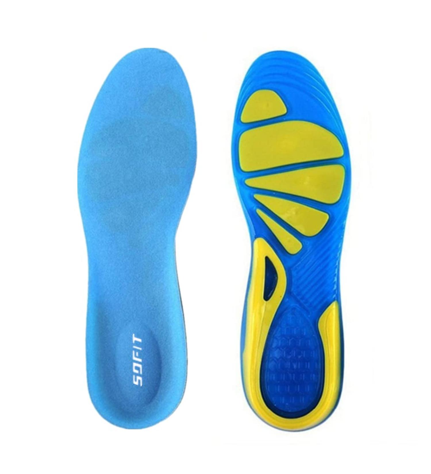 Plantar Fasciitis Gel Shoe Insoles for Men Women - Arch Support Inserts for Flat Feet - Pain Relief Orthotics - Shock Absorption Cushioning - Medium Size (Pack of 2, Blue) - Buy Online on GoSupps.com