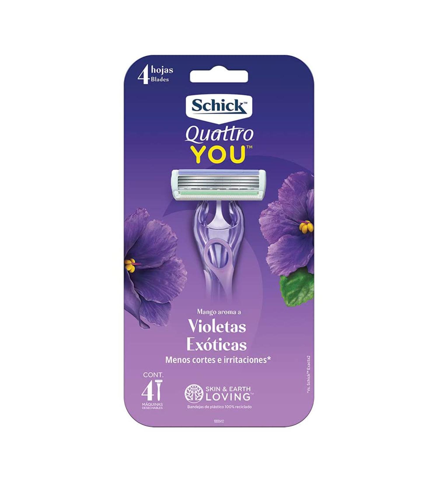 Schick Quattro You Exotic Violet Blooms Disposable Razors for Women 4ct (W300640400) - Buy Online on GoSupps.com