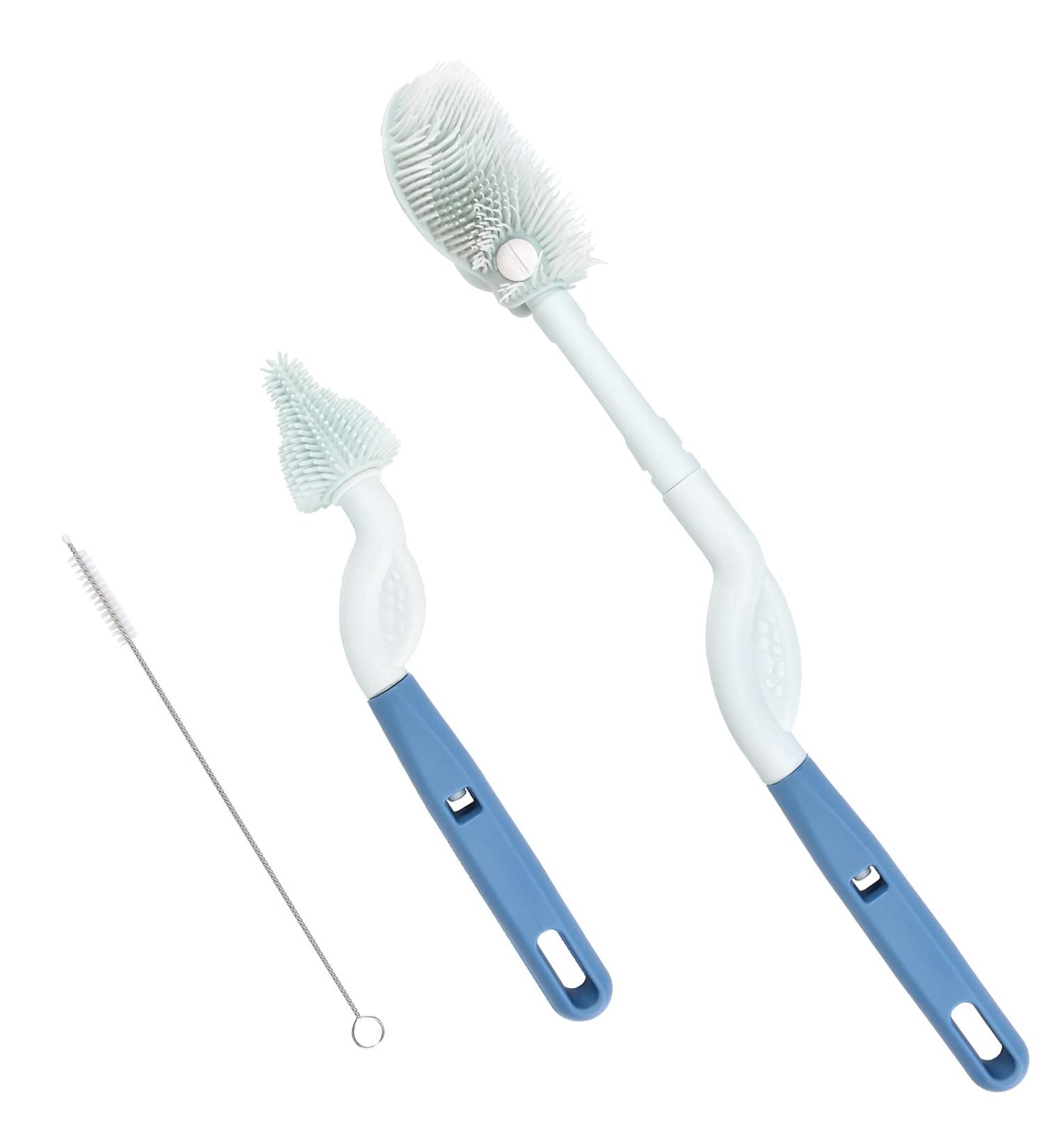 YUXES Silicone Bottle Brush Set - Rotatable Long Handle, 3 Piece Cleaner for Teats, Milk, and Water Bottles (Blue - 360 Spin) - BB1213 - Buy Online on GoSupps.com