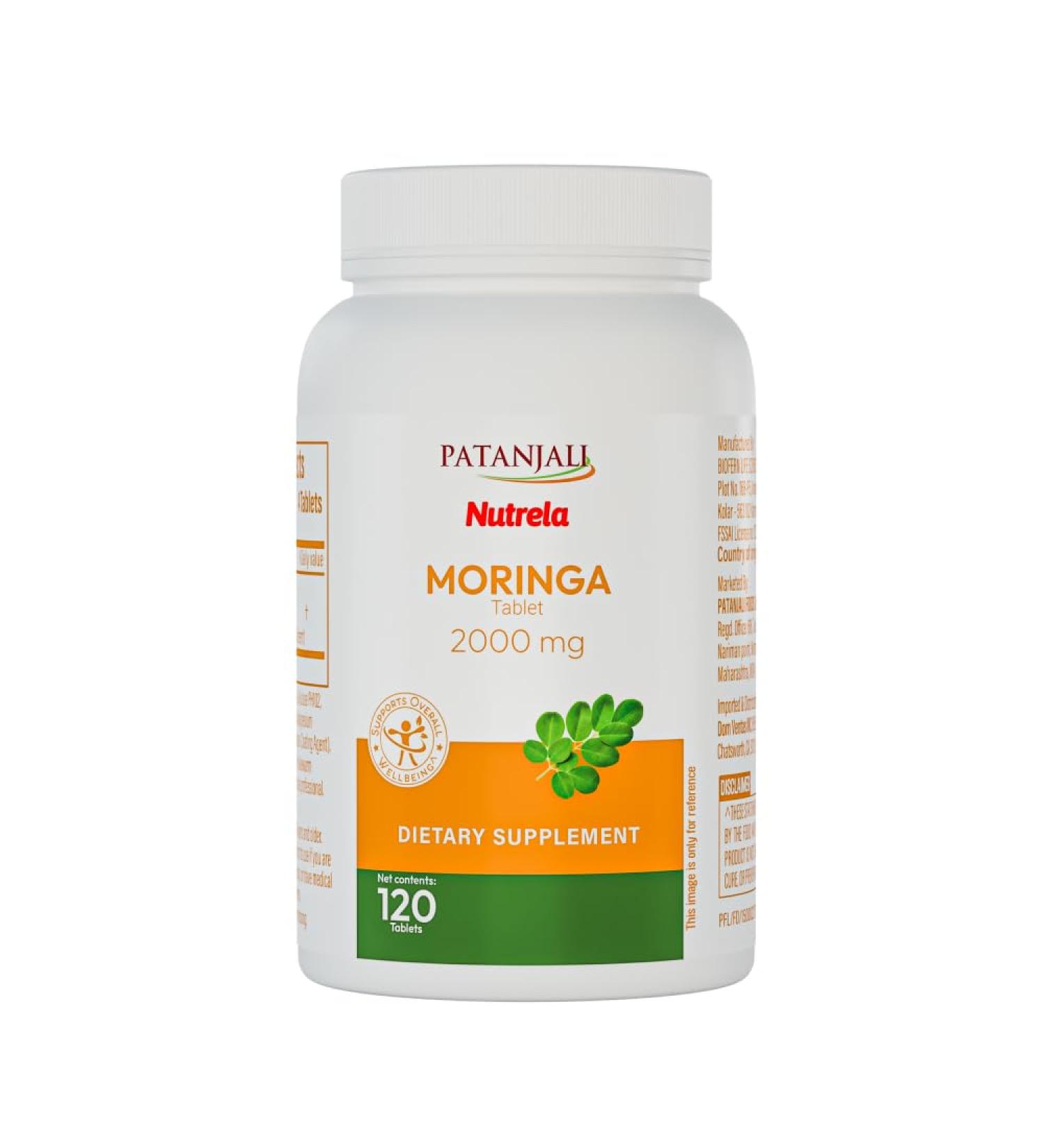 patanjali Nutrela Moringa 2000mg Tablets | Natural Superfood Supplement for Energy Immunity & Daily Wellness | 120 Vegetarian Tablets - Buy Online on GoSupps.com