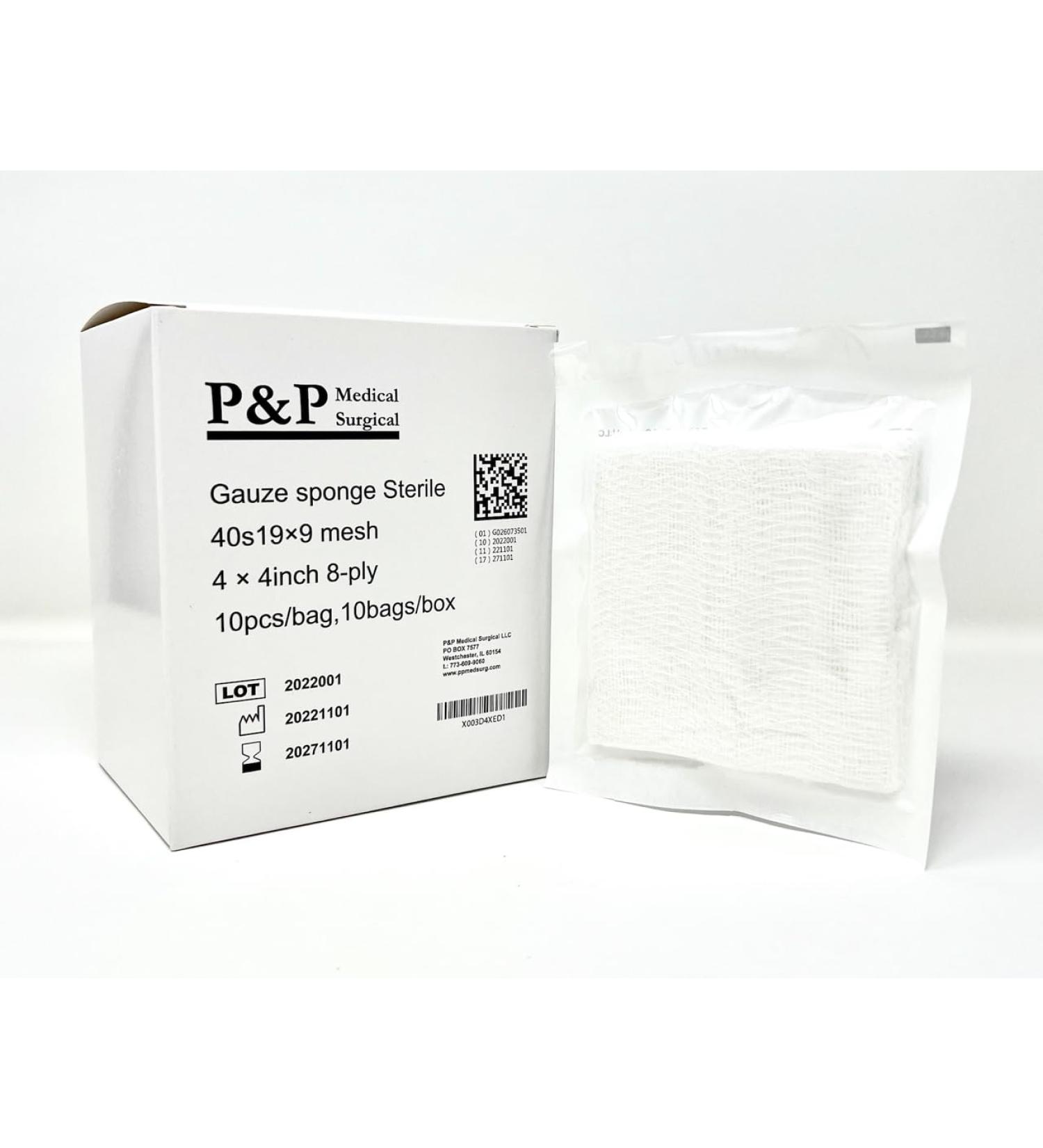 Buy High-Grade Sterile Gauze Surgical Sponges - 8-ply Cotton 4x4 Pads | Box of 100 - International Shipping Available - Buy Online on GoSupps.com