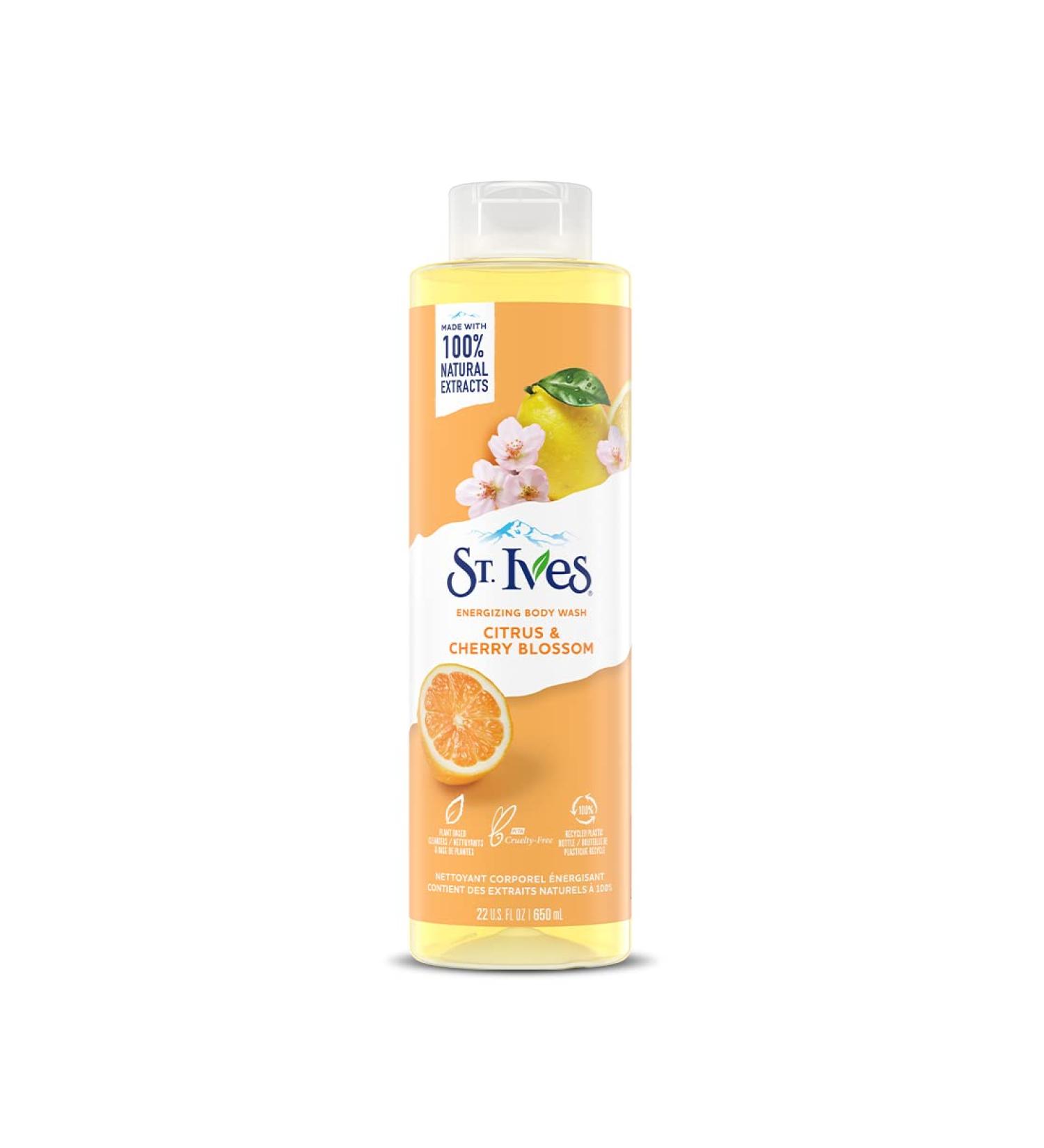 St. Ives Energising Body Wash (650ml) Citrus & Cherry Blossom Made with Plant-Based Cleansers & 100% Natural Extracts 16 oz Shower Gel - Buy Online on GoSupps.com