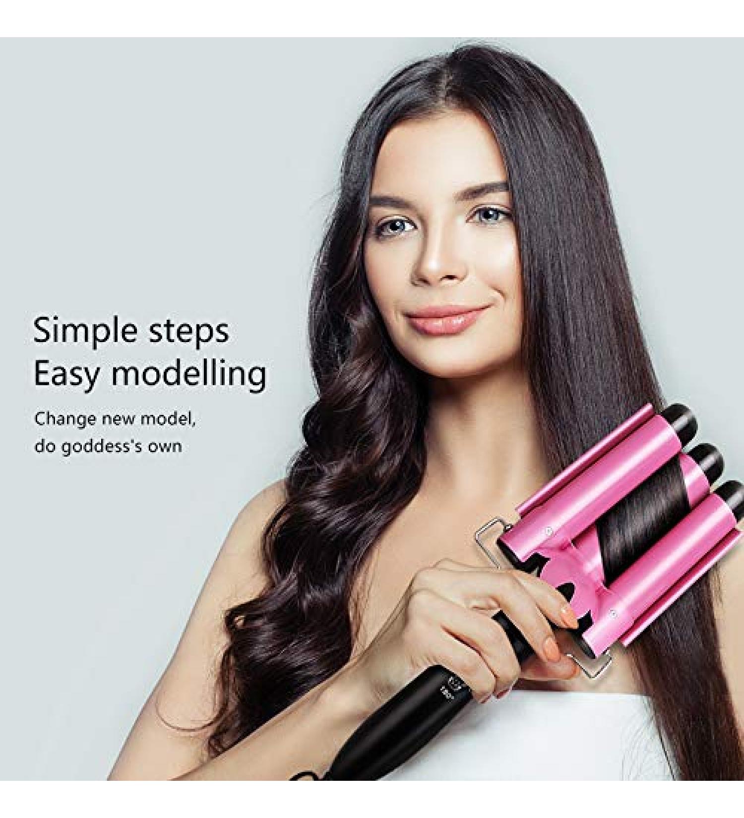 Hair Curler Flat Iron with LED Display | One Step Triple Barrel Auto Curling Iron for Stylish Waves | Best Styling Tool for Women - Buy Online on GoSupps.com