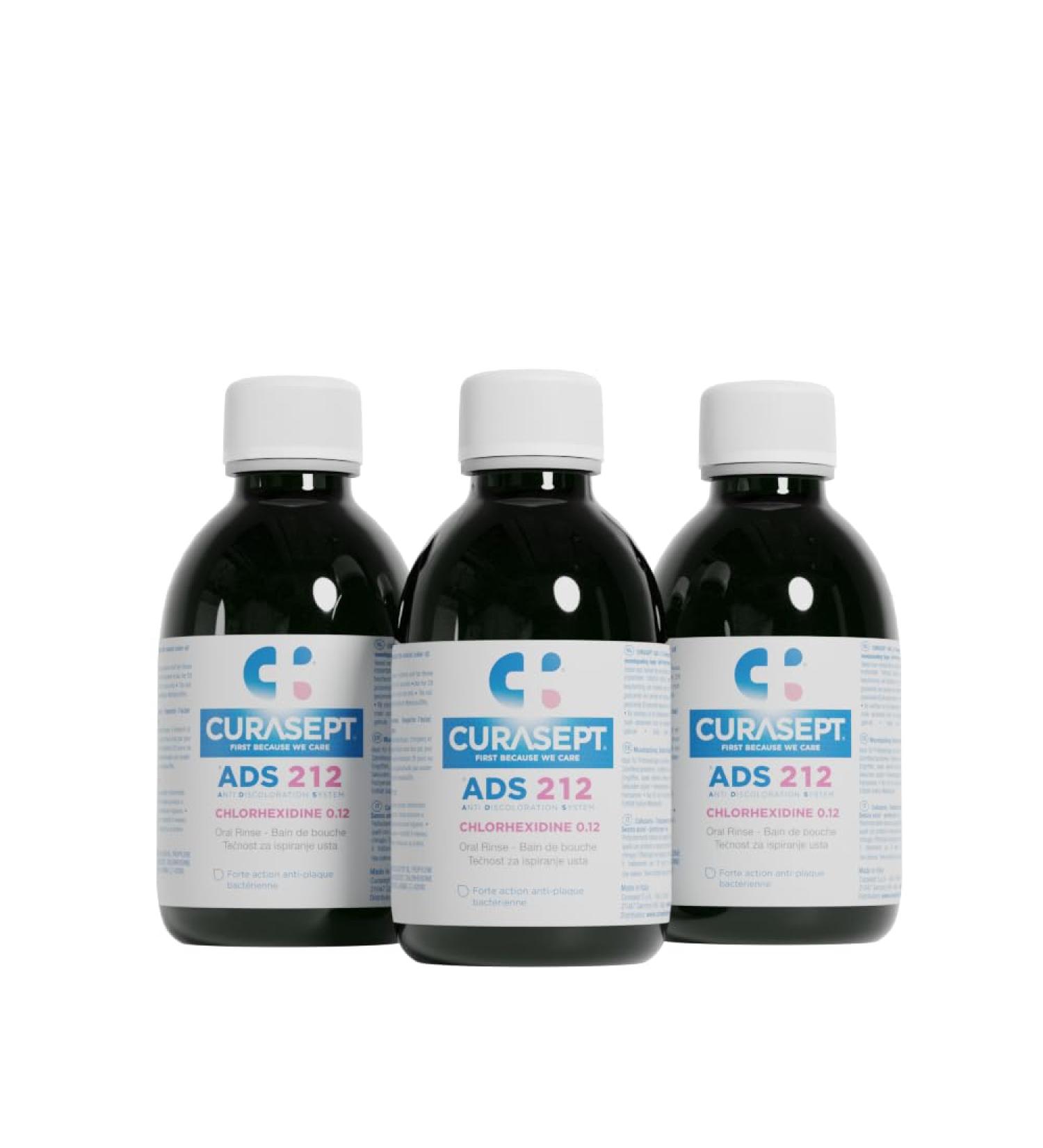 Curasept ADS 212 Bain de Bouche Antiseptique Sans Alcool 0 12% Chlorhexidine 3x200ml| Menthe | Pr vient la D coloration des Dents et Changement dans la Perception du Go t | Anti Tartre| Cure 30 Jours