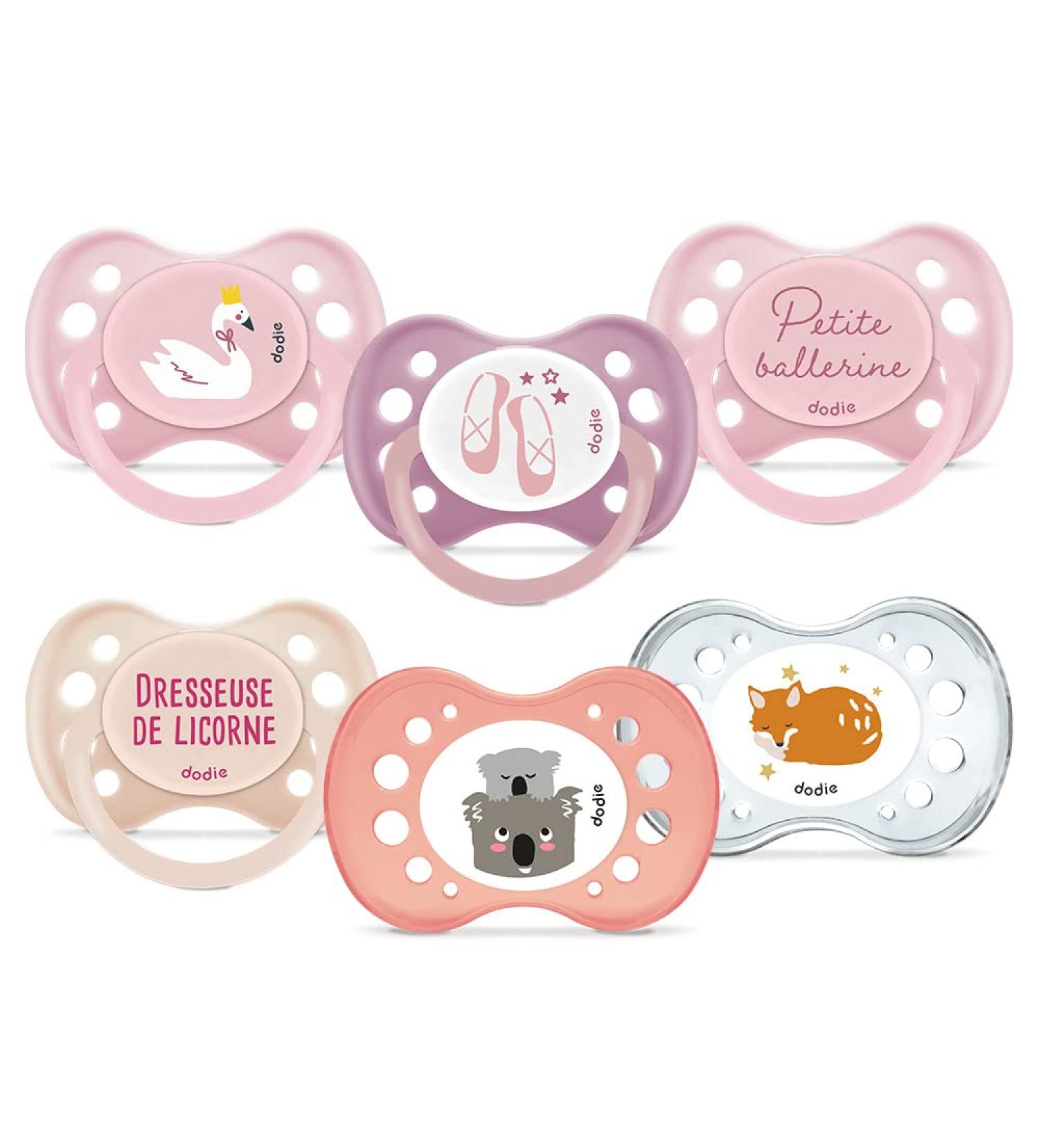 DODIE Anatomical Day and Night Pacifiers Baby Pacifier +6 months BPA Free Resistant Pink Girl Pack of 6 including 2