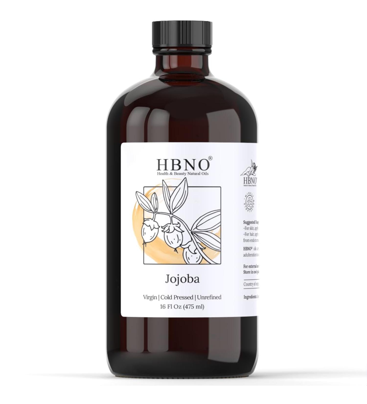 HBNO Jojoba Oil - 16 oz (475ml) Value Size - Ideal for Shampoos Conditioners Massage Blends Face wash Lotions and Skin Care Products (Glass Bottle) - Buy Online on GoSupps.com