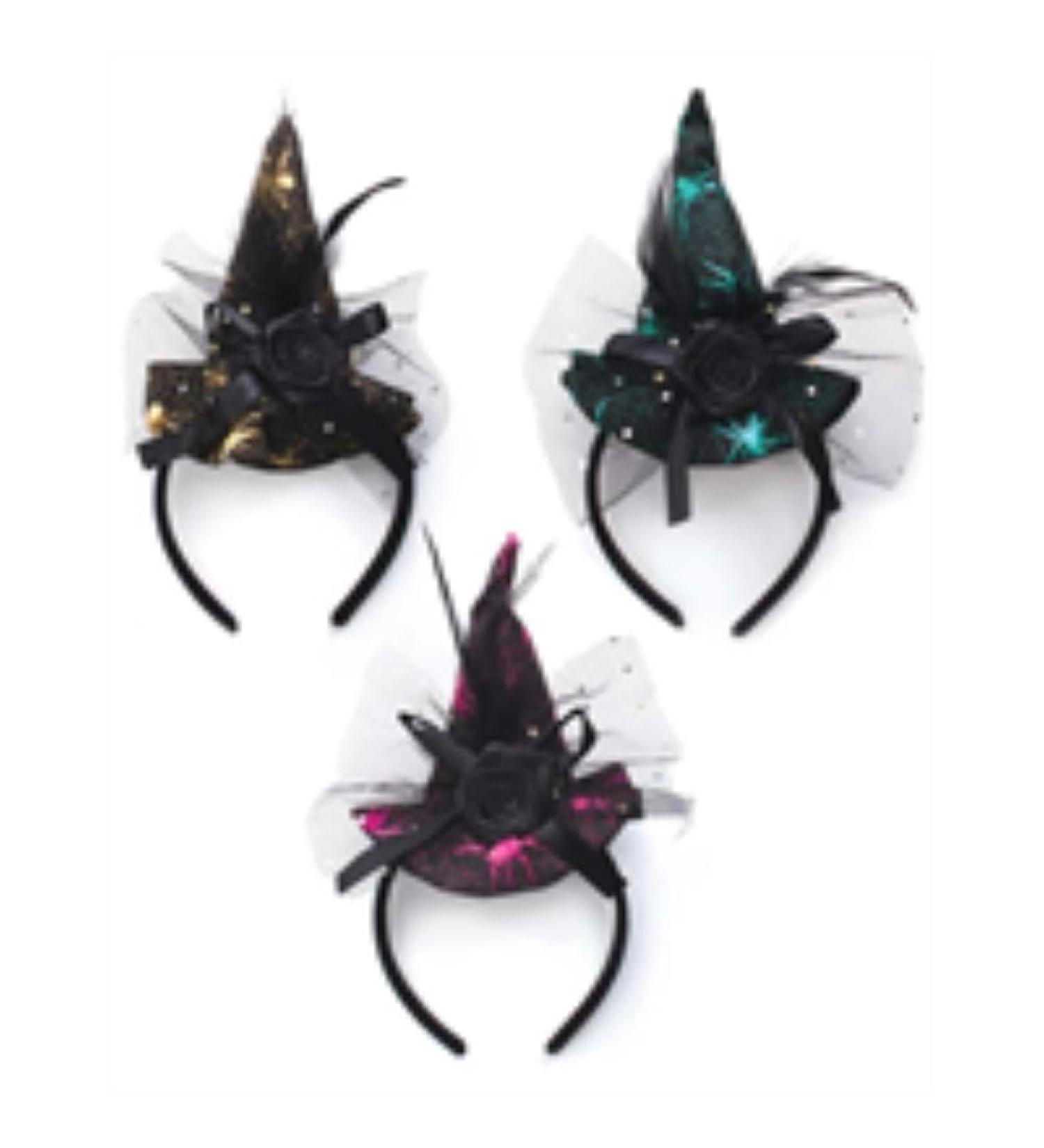 1x Random Halloween Headbands Spider Witch Hats Headwear Mesh design Flower tied with Ribbon Halloween Wizard Headdress Cosplay Dress Up Party Supplies Accessories Girl Women