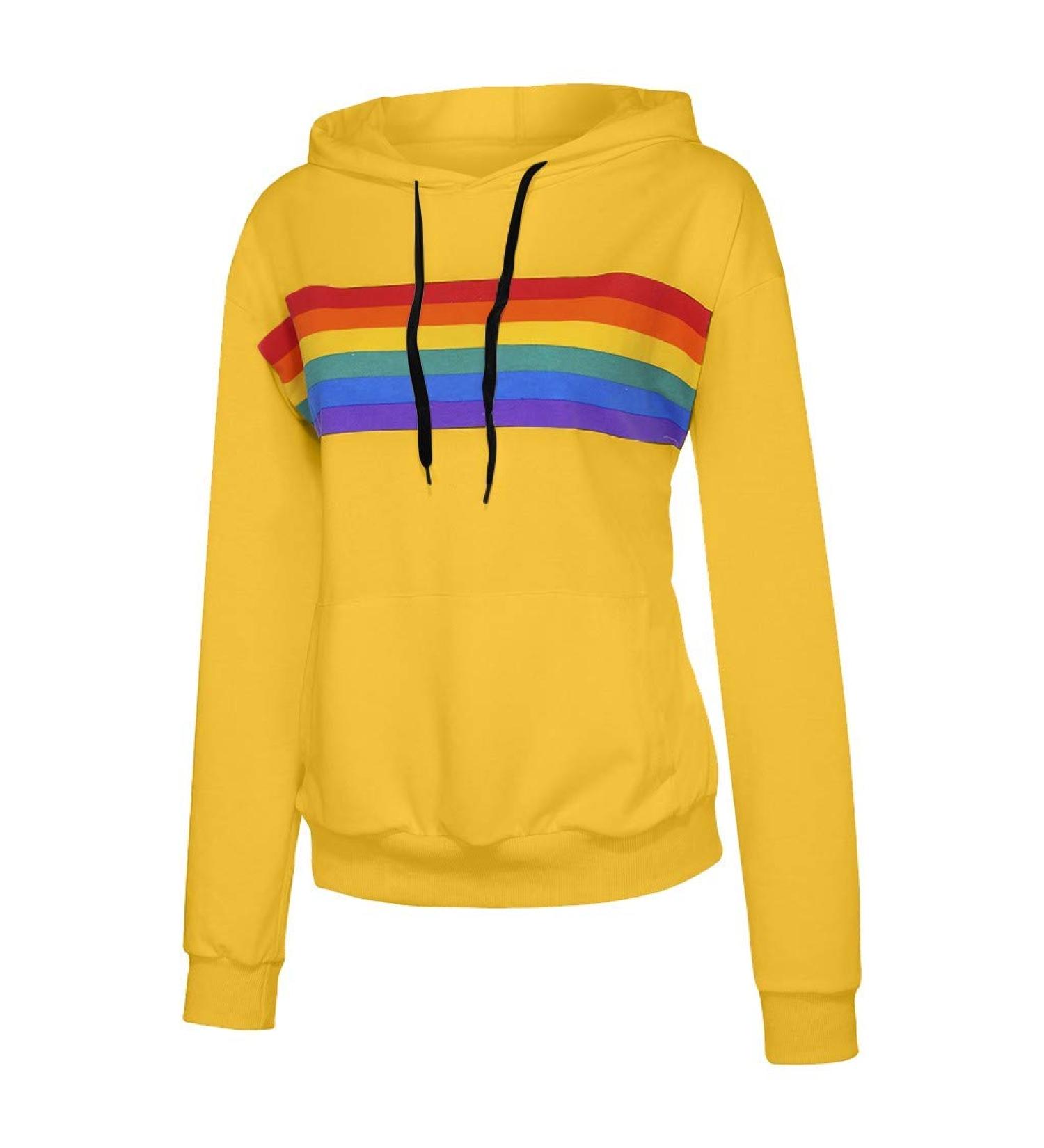 Bigfanshu Women's Sweatshirt Fashion Rainbow Print Hoodie Pullover Tops Female Casual Loose O-Neck Blouse - Buy Online on GoSupps.com