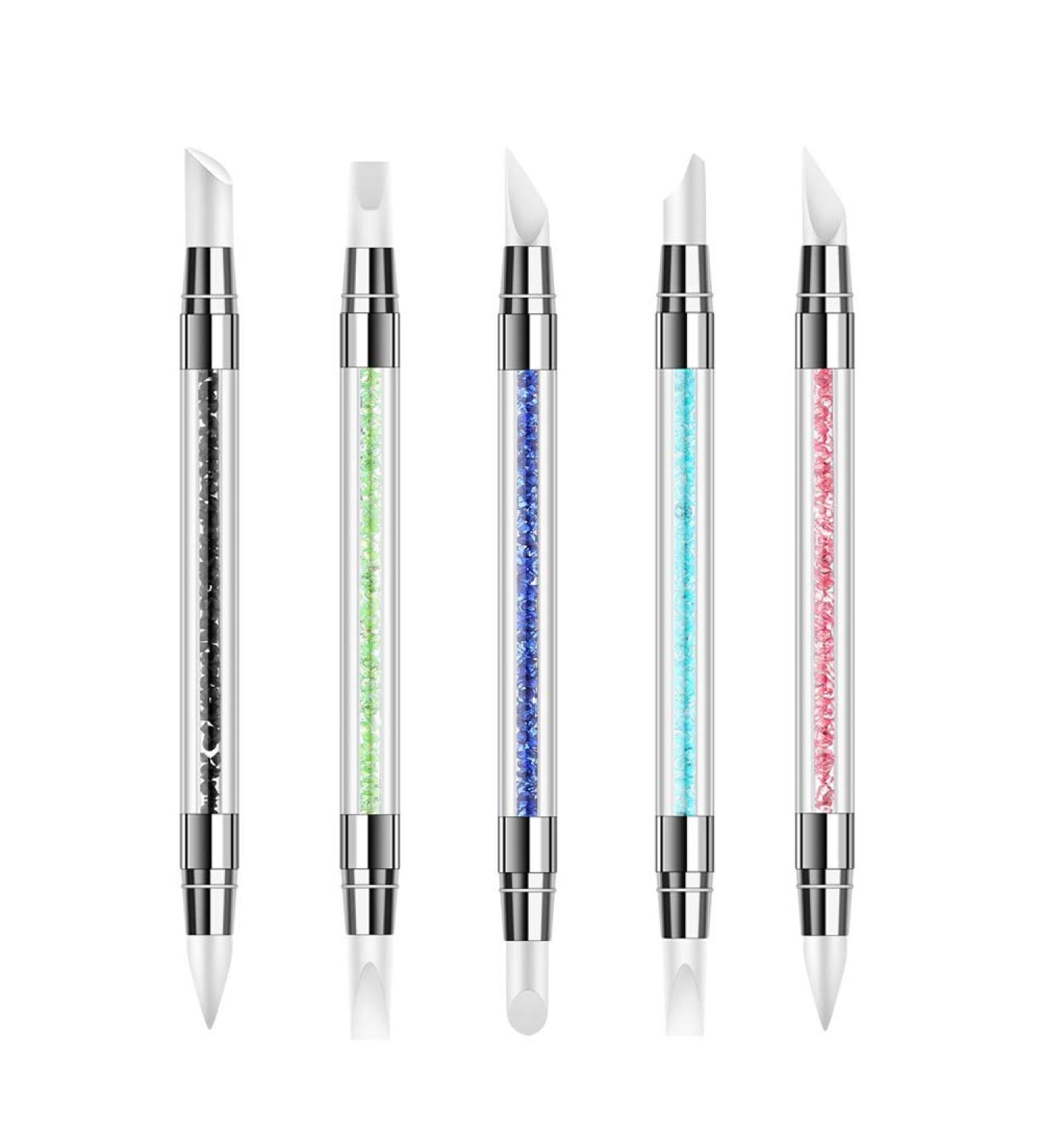 Silicone Nail Tools with Rhinestone Handle | Double-ended Nail Art Pen for Foil Carving & Drawing | Set of 5 - Buy Online on GoSupps.com