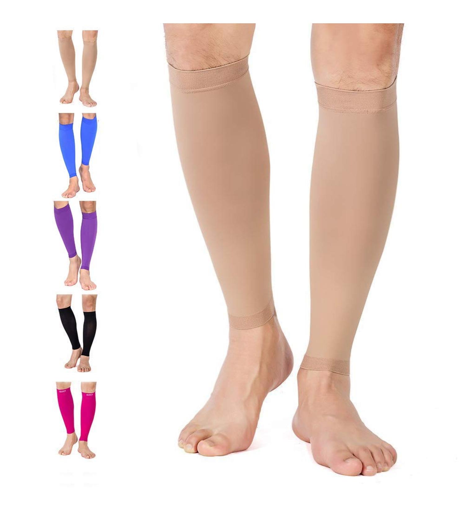 TOFLY Footless Calf Compression Sleeve 20-30mmHg - Pain Relief & Leg Support - Beige, S-5XL - Buy Online on GoSupps.com