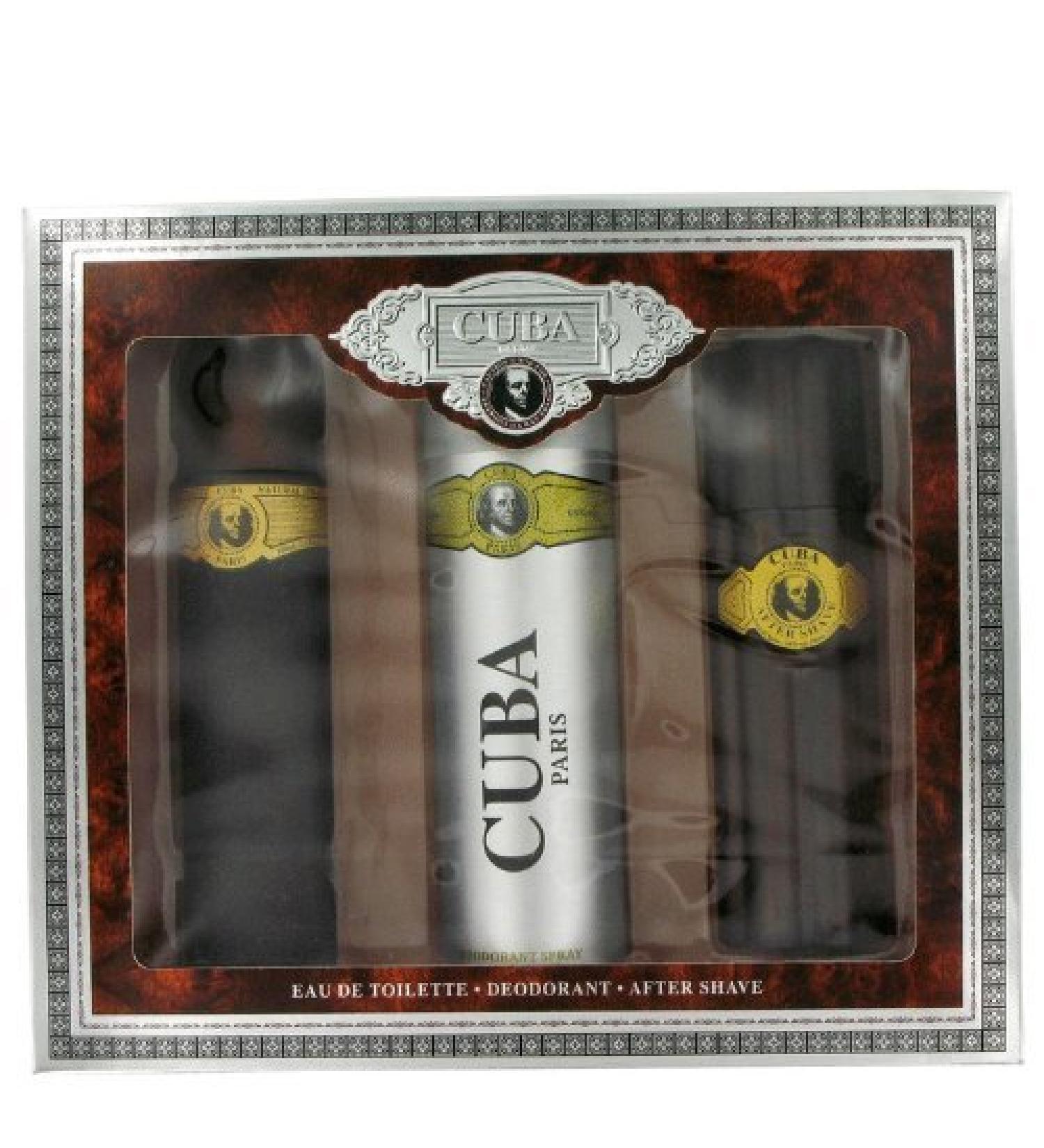 Cuba Gold By Fragluxe Gift Set | Eau De Toilette Spray 3.3 Oz + After Shave Spray 3.3 Oz + Body Deodorant Spray For Men 6.7 Oz | Masculine Fragrance
