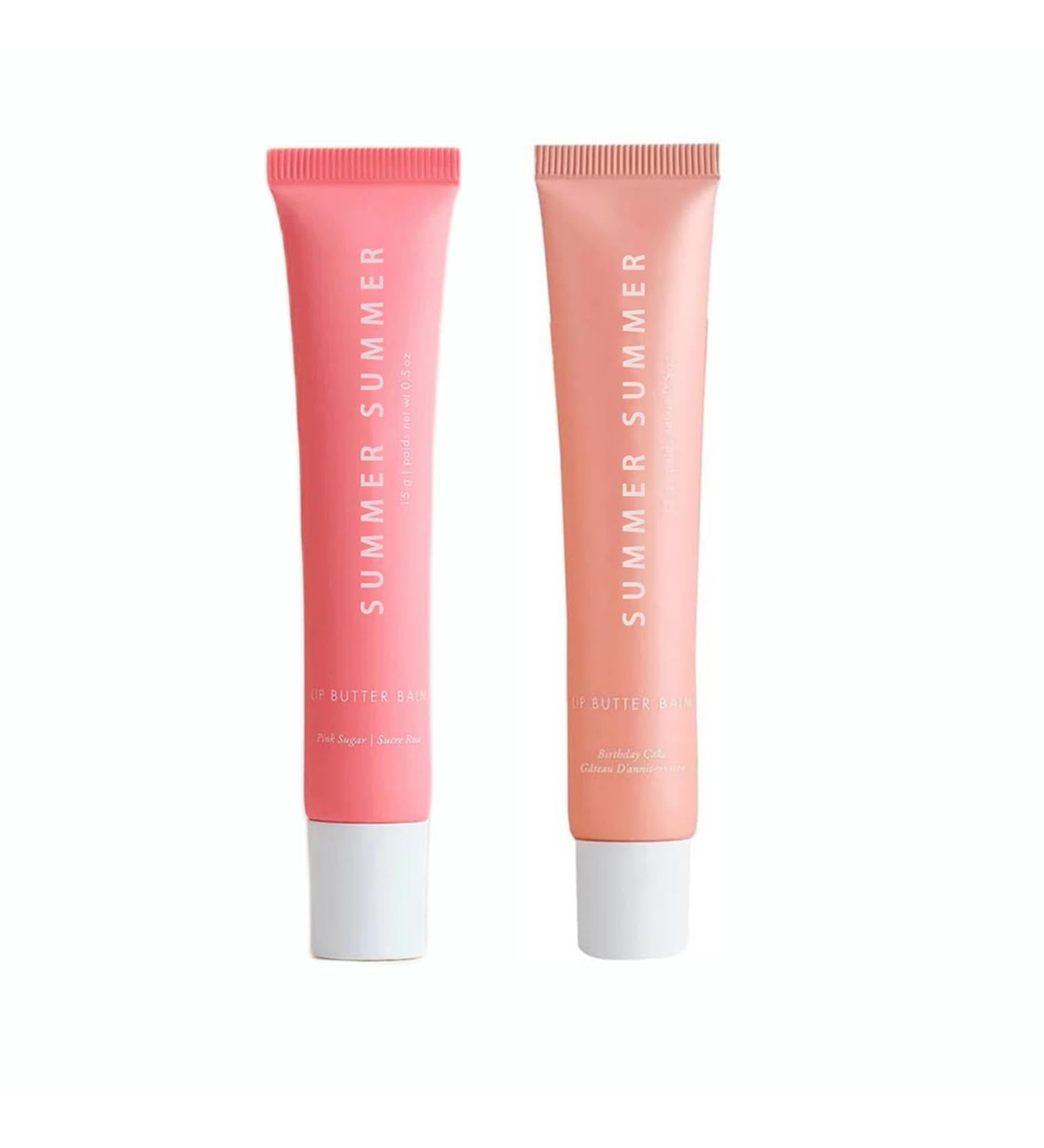 2 Pack Summer Tinted Lip Butter Balm On Friday Gift Set Conditioning Vegan Instant Moisture Pink Sugar and Birthday Cake 0.5oz