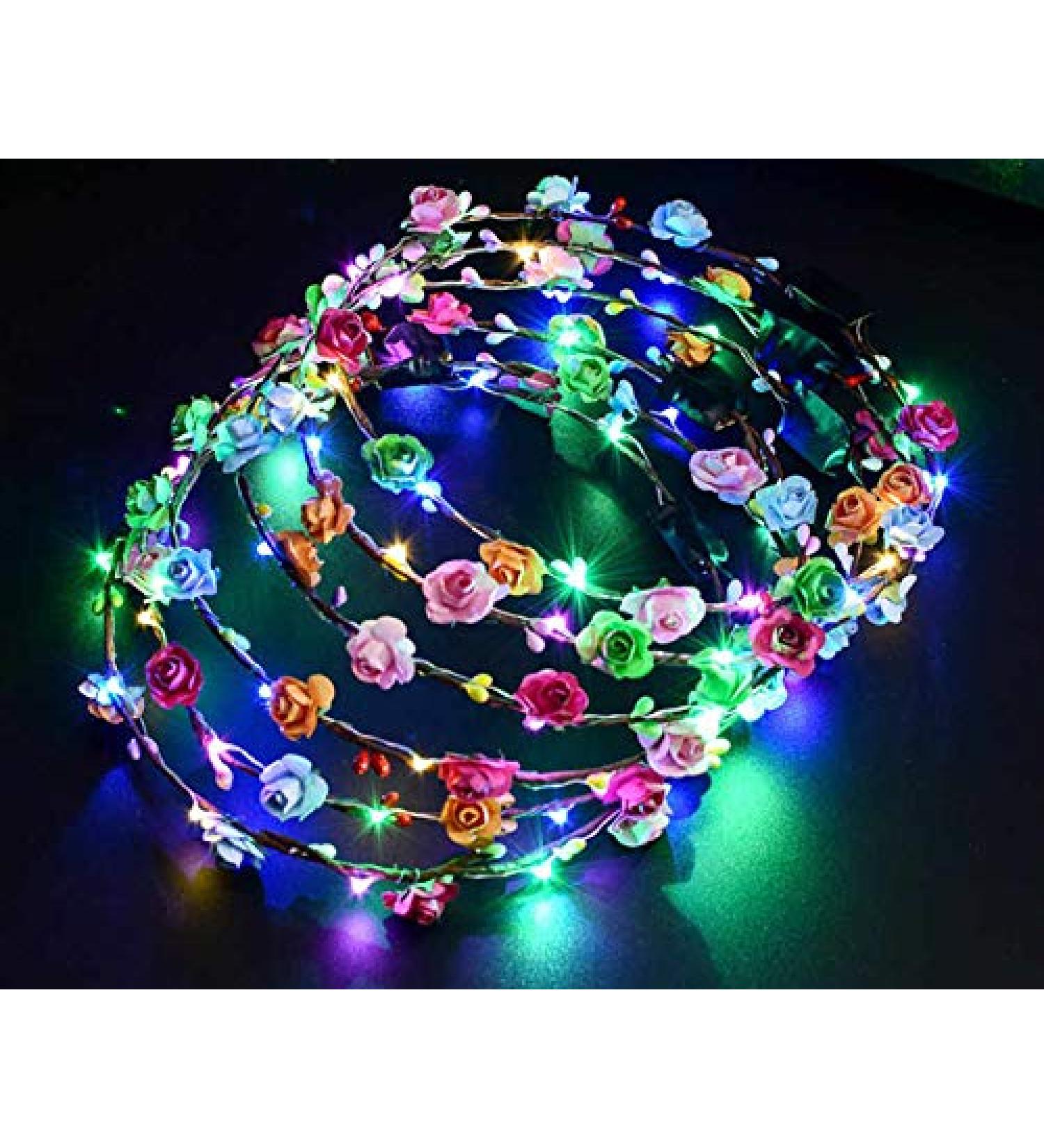 LED headband luminous flashing bridal flower crown floral wreath colorful hair band wmulticolor