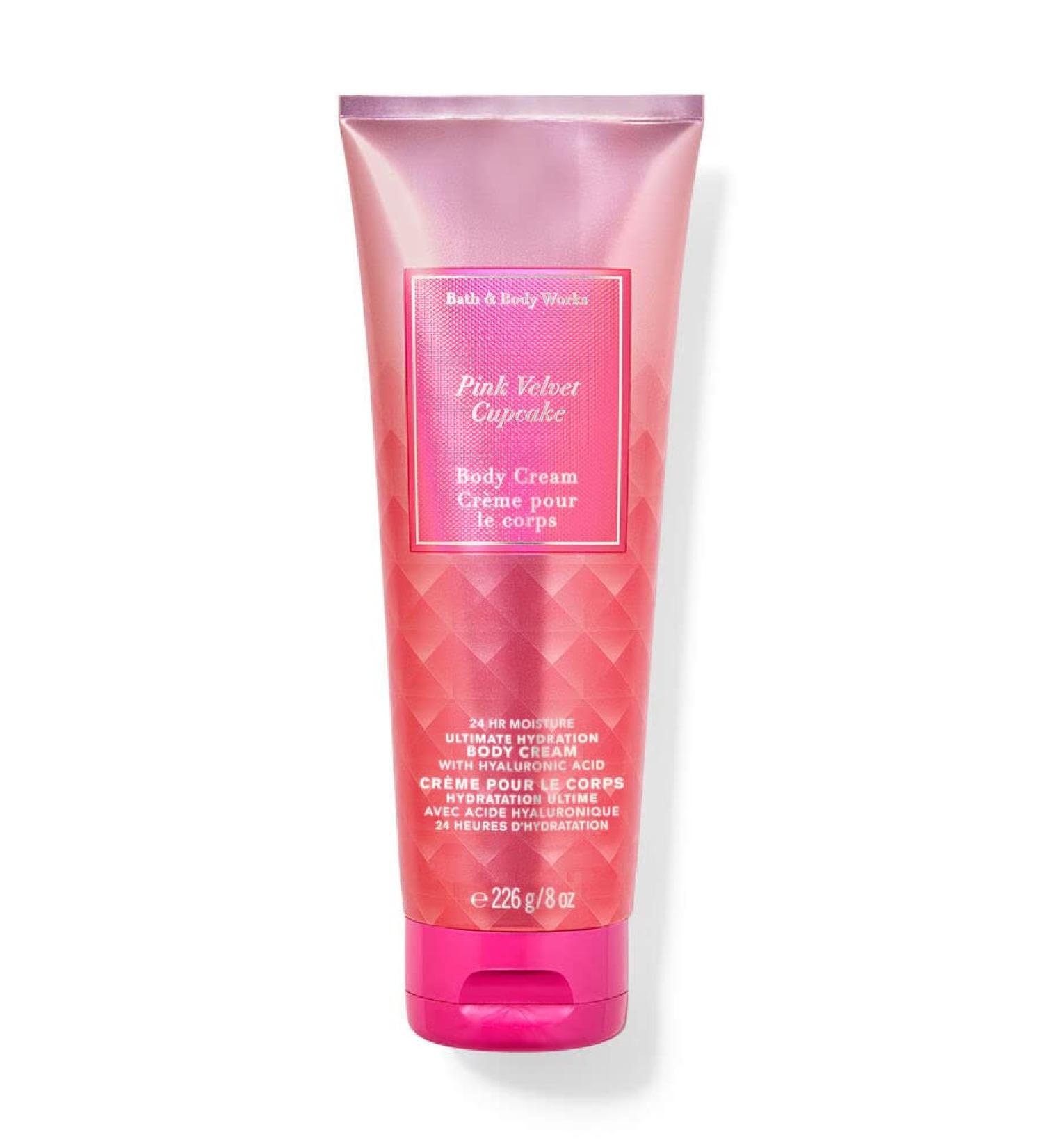 Bath and Body Works Pink Velvet Cupcake 24 Hour Ultra Shea Body Cream 8 Ounce Pink Swirl Tube Fall 2020