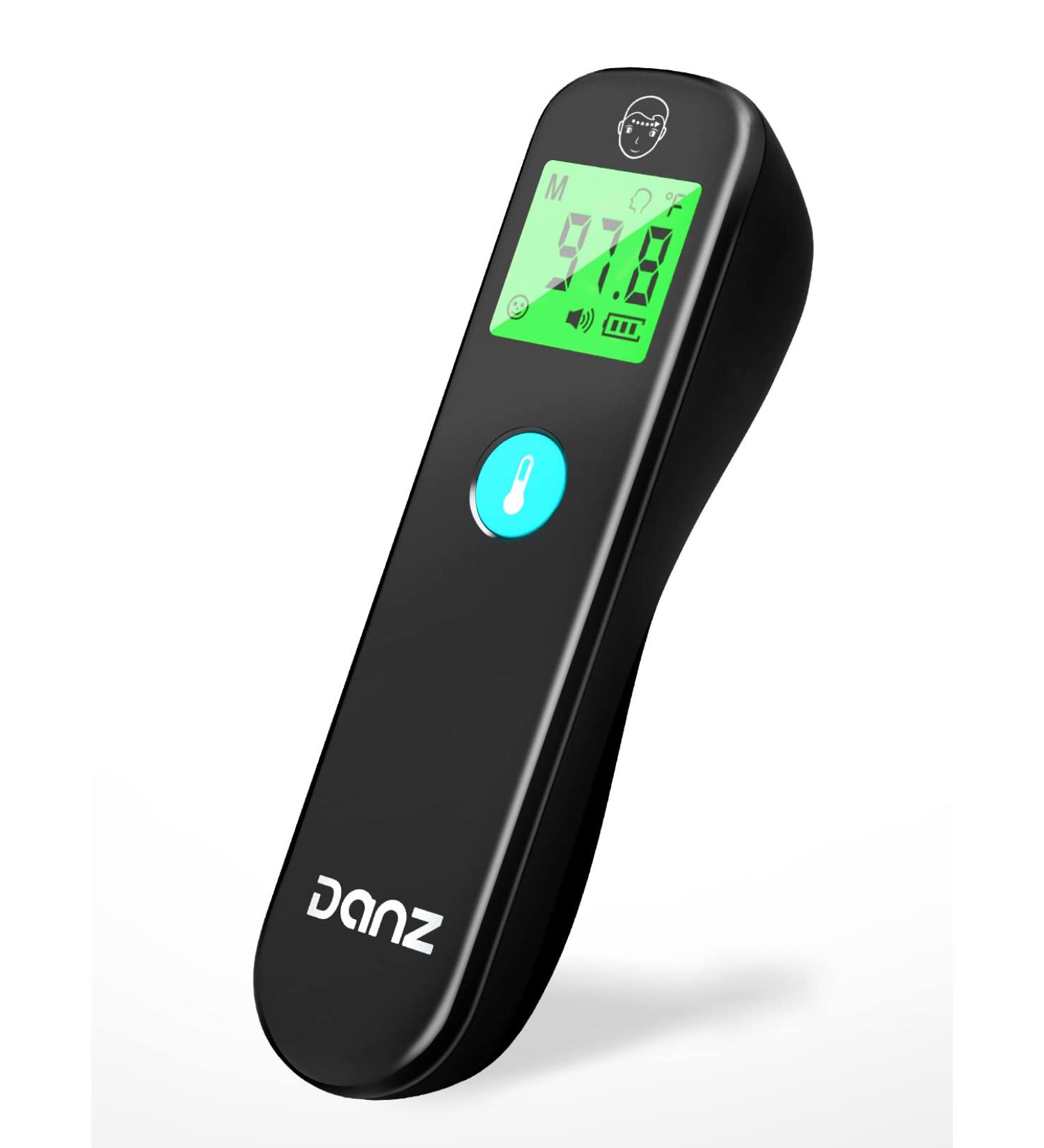 Danz No-Touch Forehead Thermometer | 3-Color LCD Screen, Fast 1-Second Reading, Fever Alarm | Infrared Digital Thermometer for Adults | Ideal for Home, Office, Hospital - Buy Online on GoSupps.com