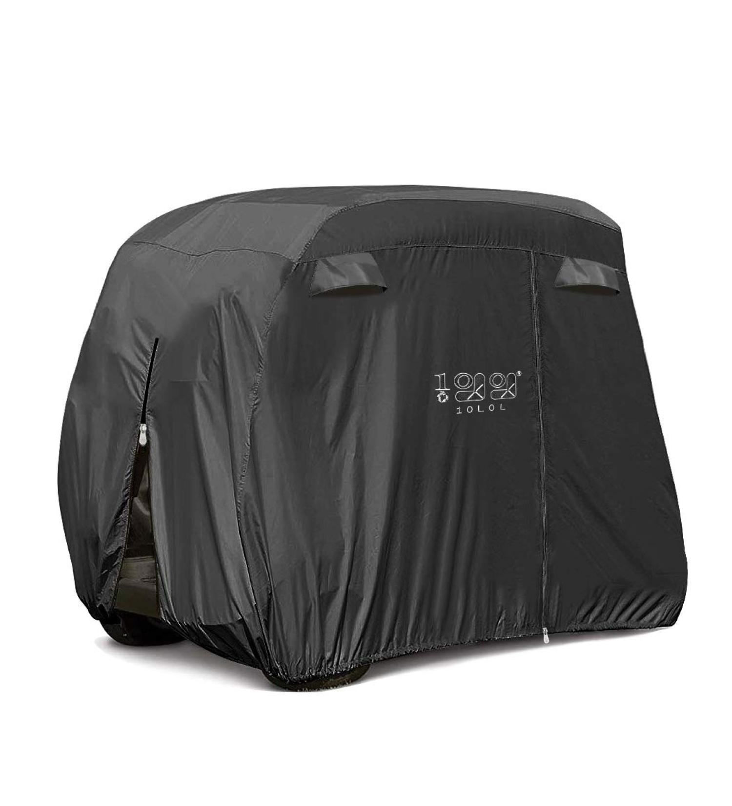 10L0L Universal Golf Cart Cover - Waterproof, Sunproof & Durable - Fits EZGO, Club Car, Yamaha - 2-4 Passenger - Black - Buy Online on GoSupps.com