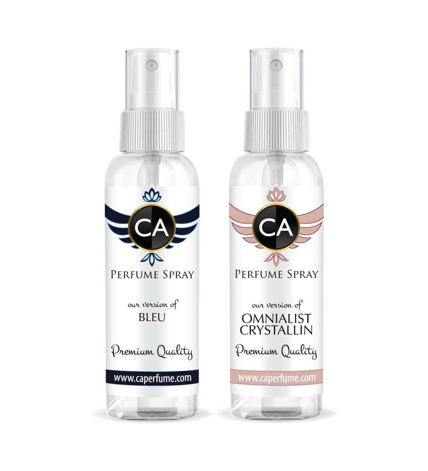 CA Perfume Impression of (Bleu + Omnialist Crystalline) Travel Size Sample Fragrance Refillable Atomizer Long Lasting Eau de Parfum (Cologne) Sprayer / 2 Fl Oz/ 60 ml Bleu + Omnia Crystalline - Buy Online on GoSupps.com