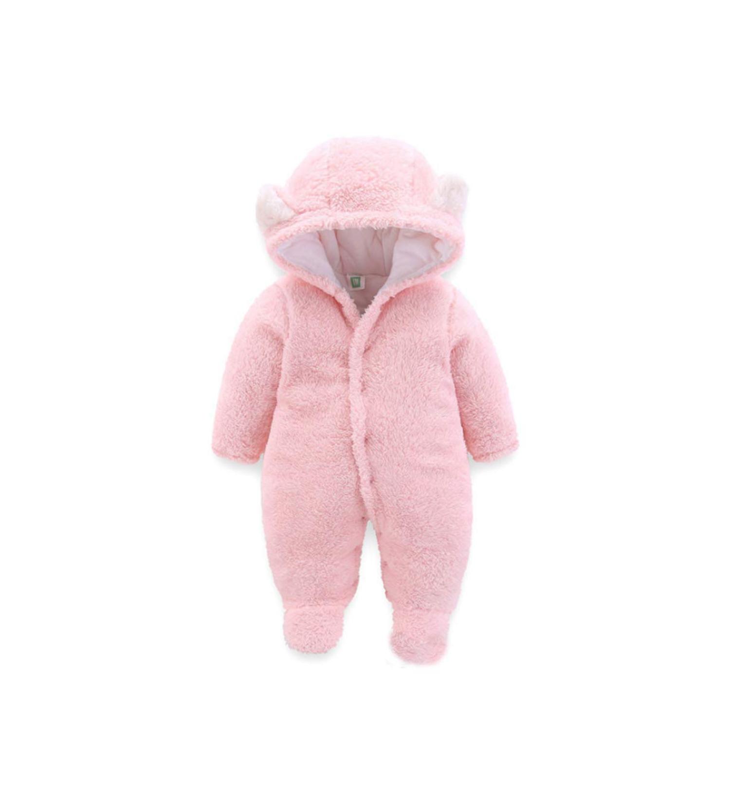 Voopptaw Warm Baby Winter Jumpsuit | Fleece Romper Snowsuit for 0-12 Months | Cute Thick Bear Design | 3-6 Months | Pink - Buy Online on GoSupps.com