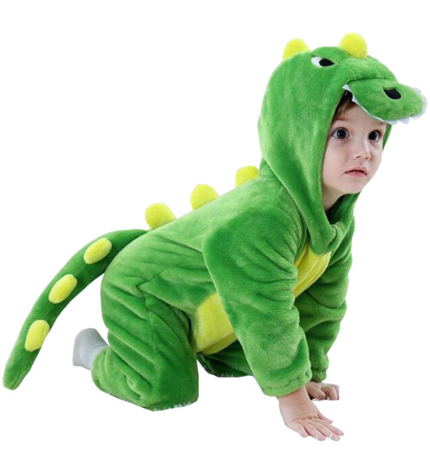 Alltops Baby Toddler Cartoon Dinosaur Jumpsuit Romper | Flannel Animal Pajamas Onesie | Green Dinosaur 18-24 Months - Buy Online on GoSupps.com