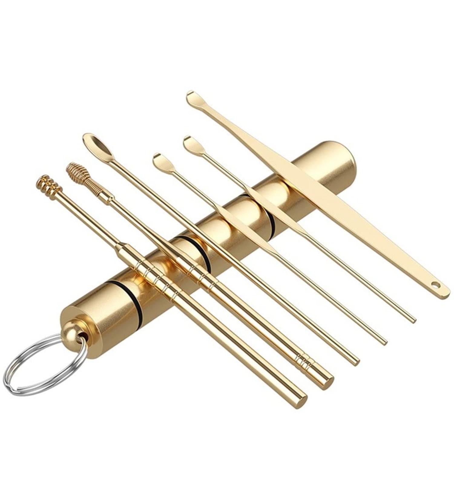 SEASD 6Pcs Stainless Steel Spiral Ear Wax Pickers Set - Gray | Earpick Wax Remover Curette Ear Pick Cleaner for Ear Care - Buy Online on GoSupps.com