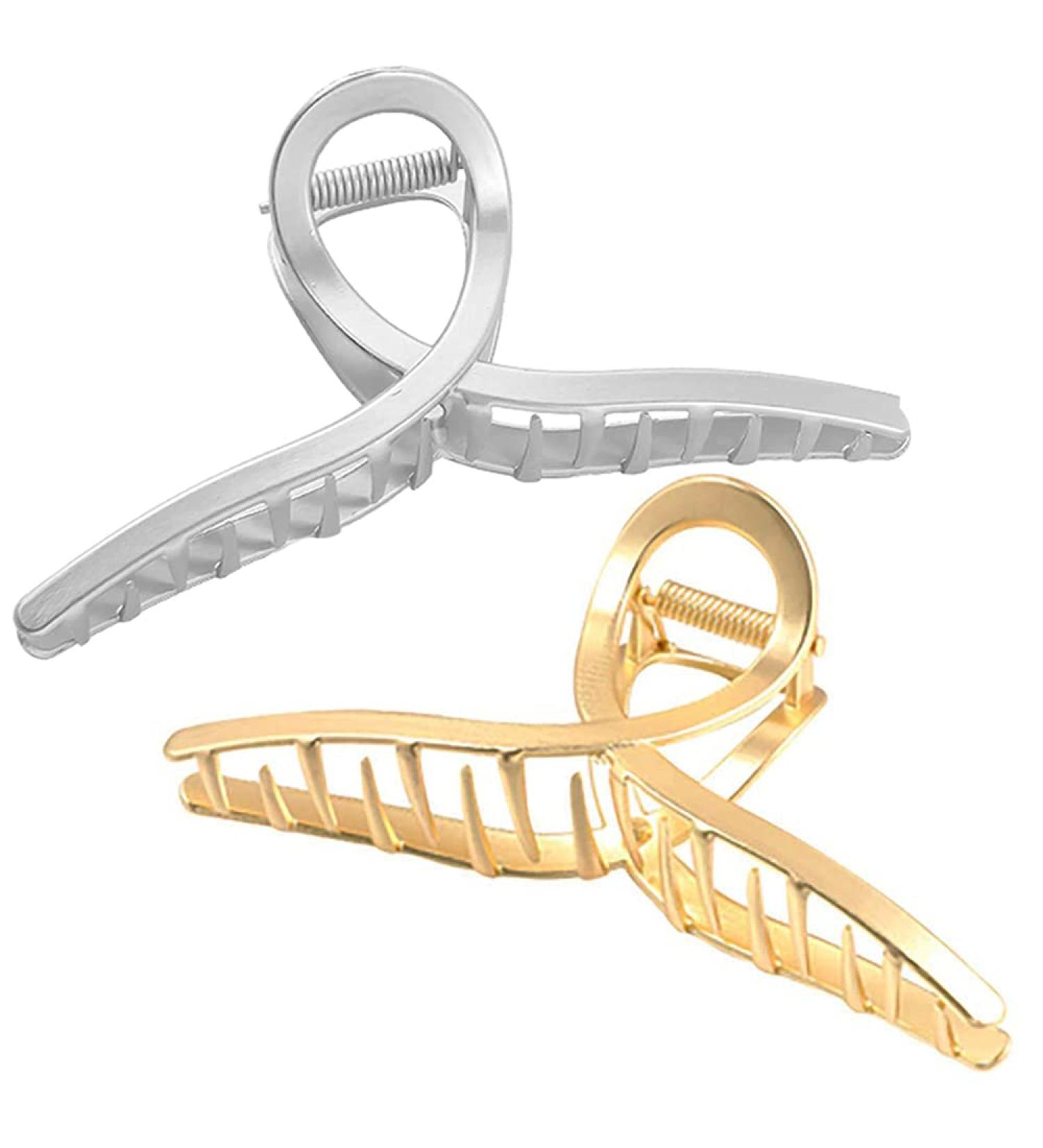 2 Pcs Gold Silver Metal Hair Clips for Women - Non-Slip Claw Clips for Thick Hair - Wedding/Bride Hair Accessories - Jumbo Size (Type A) - Buy Online on GoSupps.com