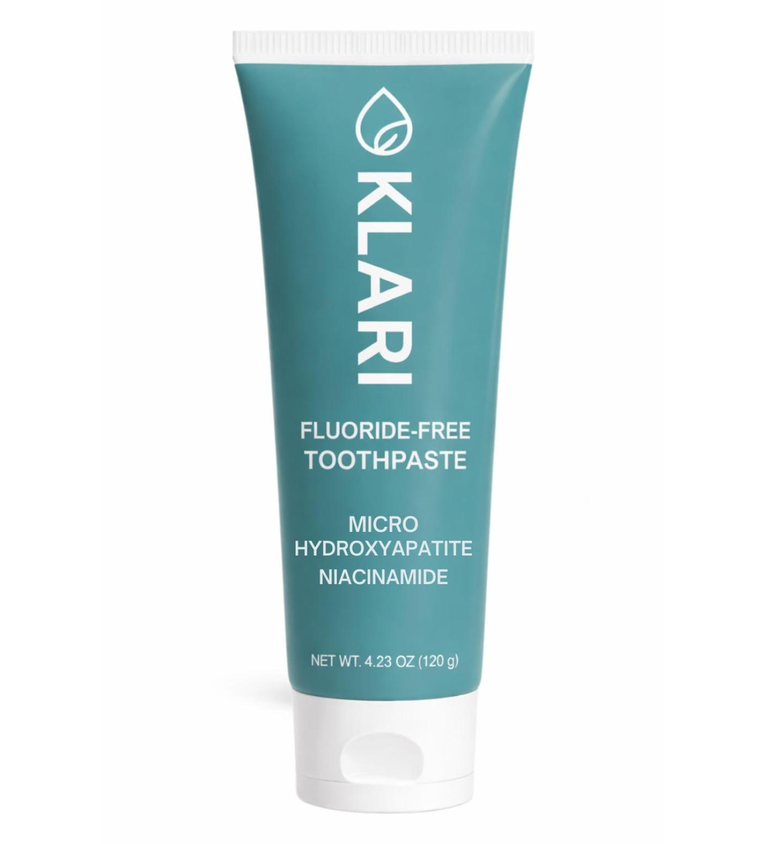 KLARI Fluoride-Free Toothpaste for Sensitive Teeth | Gentle Whitening with 7.5% Micro-Hydroxyapatite + Niacinamide | SLS-Free Clean Mint | 4.23 oz - Buy Online on GoSupps.com