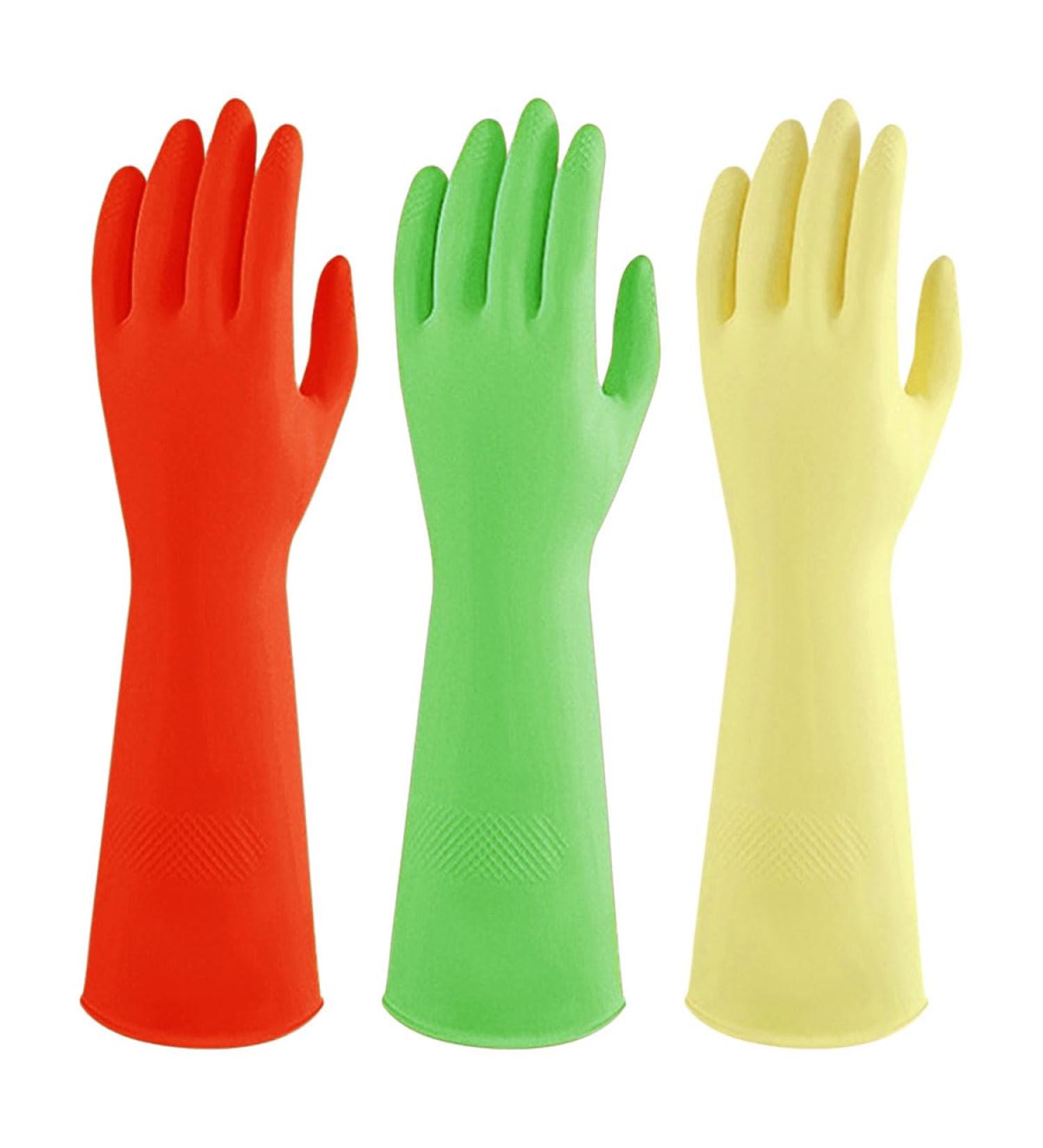 AOOPOO 3 Pairs Latex Household Gloves - 38cm Long Rubber Cleaning Gloves for Kitchen Bathroom Dishwashing Laundry & Car - Waterproof & Reusable - Buy Online on GoSupps.com