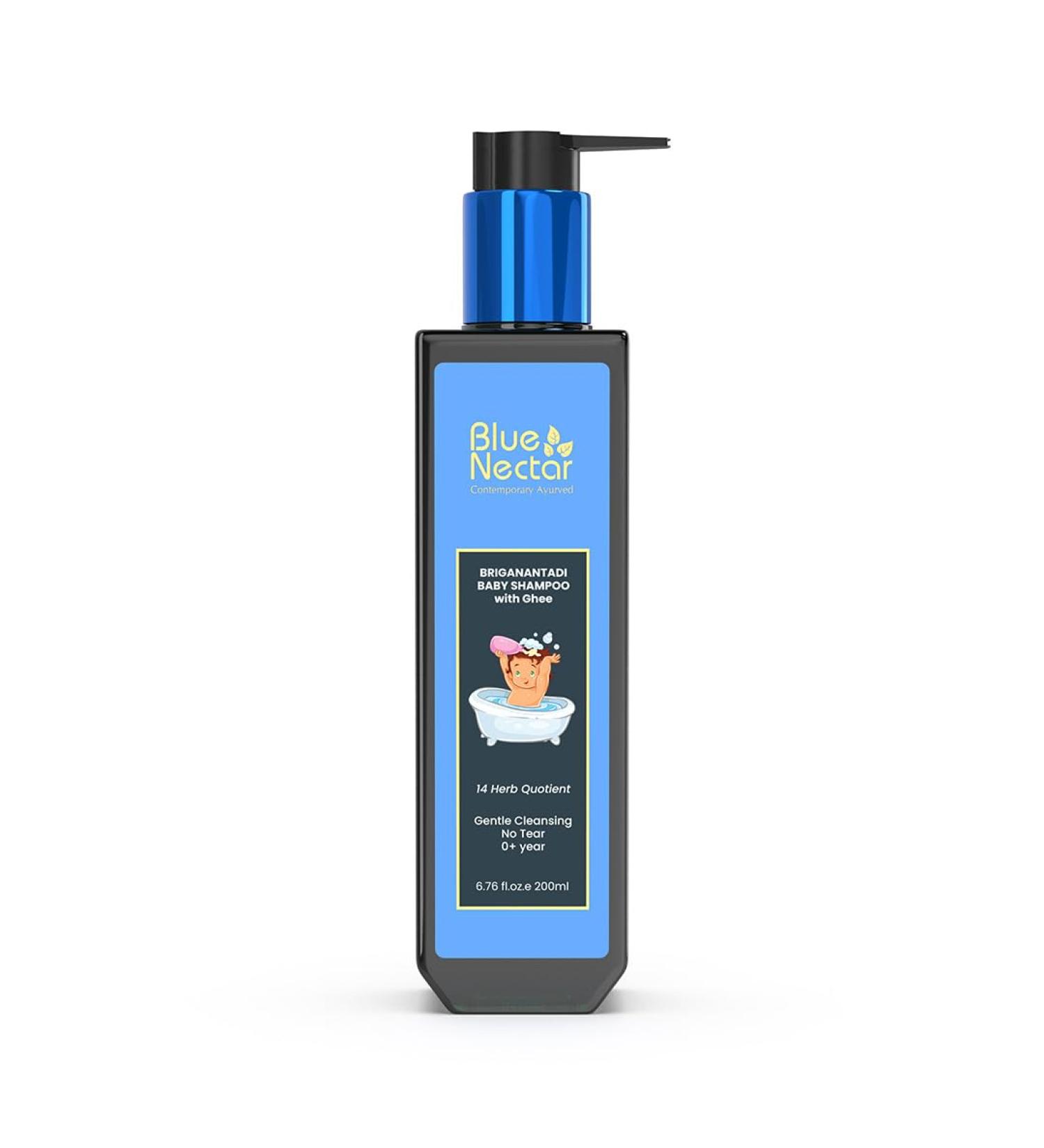 Blue Nectar Baby Shampoo for Kids | Natural Ghee & No Tear Formula | Mild Shampoo for Newborns (0+) | 14 Herbal Ingredients | Gentle Care for Sensitive Skin - Buy Online on GoSupps.com