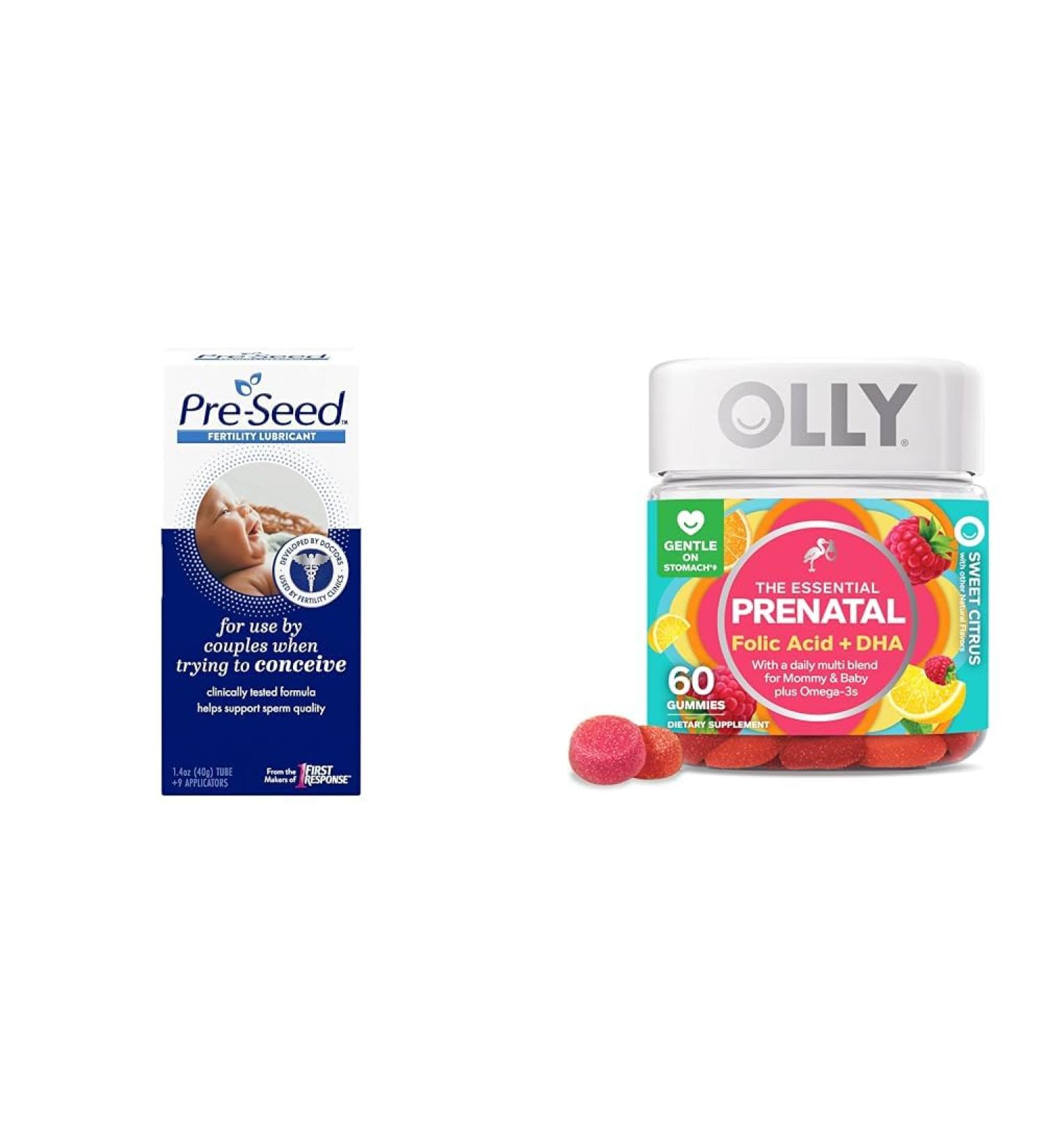 Pre-Seed Fertility Lubricant and Olly Prenatal Gummy Multivitamin with Omega 3 DHA 60 Count - Buy Online on GoSupps.com