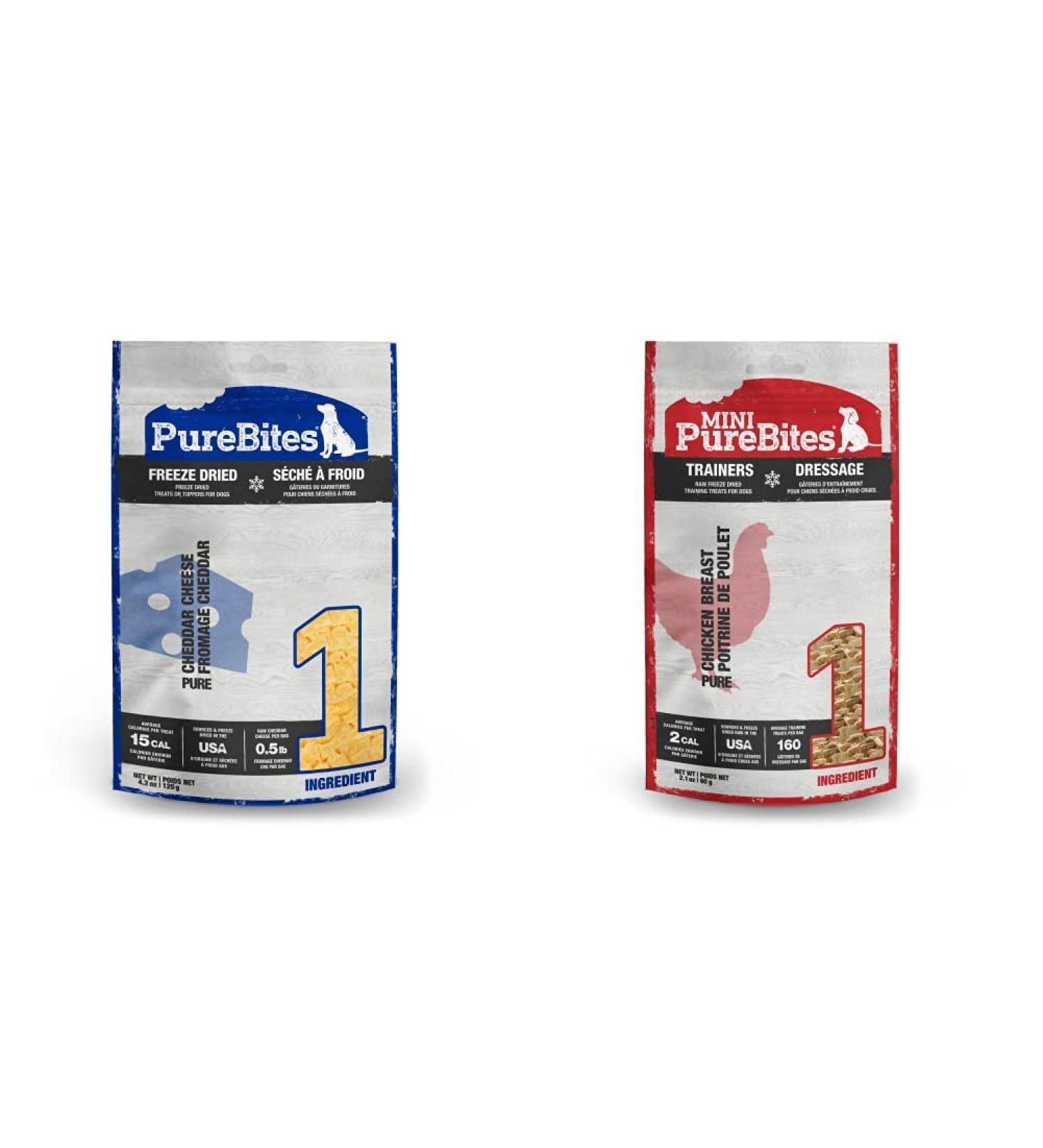 Purebites Cheddar Cheese for Dogs + Mini-PureBites Trainers RAW Freeze Dried Chicken Breast Dog Treats