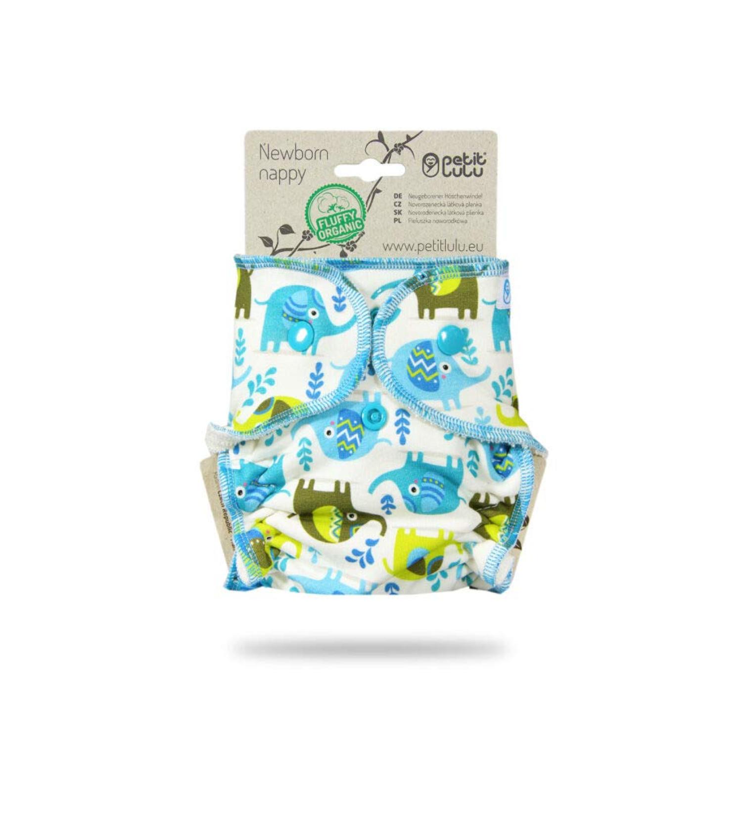 Petit Lulu Newborn Diaper (2-6kg) - Fluffy Organic Bamboo Cloth Diapers | Reusable | No Polyester | Push Button - Small Elephants - Buy Online on GoSupps.com