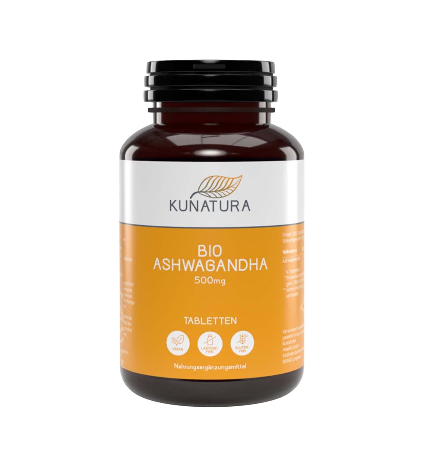 Kunatura Bio Ashwagandha 500mg - 300 Tablets - High-Dosed Indian Sleep Berry - 100% Pure - 2000mg Daily Dose - Laboratory Tested - International Shipping - Buy Online on GoSupps.com