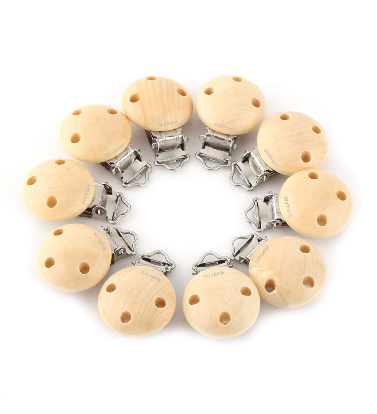 Walfront 10 Pieces Wooden Pacifier Clips - Natural Color Baby Dummy Nipple Holders for Safe Teething & Soothing - Buy Online on GoSupps.com
