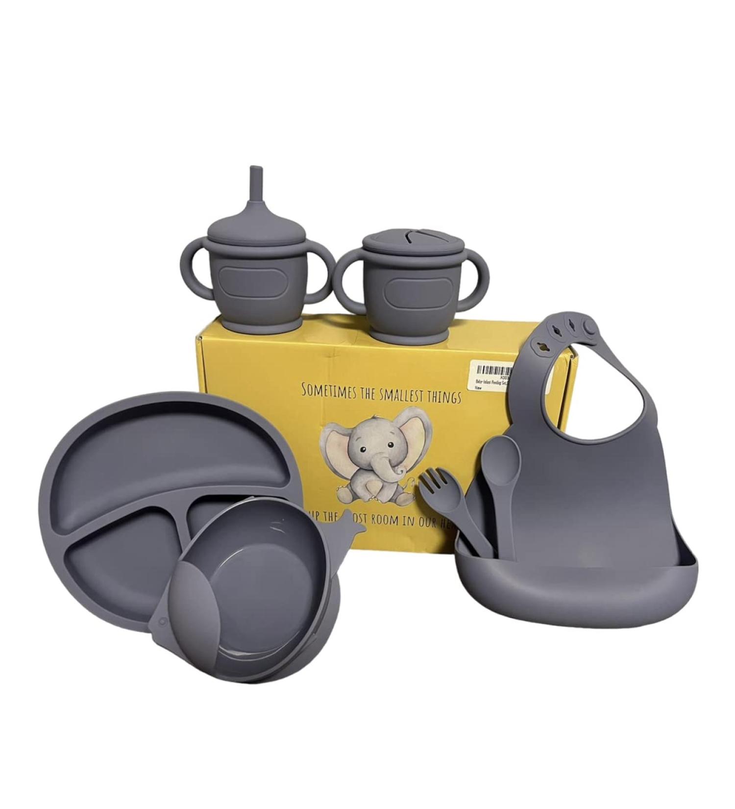 Baby Feeding Set: Soft Silicone Pack of 7 - Bib, Suction Bowl, Divided Plate, Straw, Snack Cup, Spoon, Fork - Promotes Self-Feeding Skills - Ideal Gift for Newborns, Baby Showers, Gender Reveals - Buy Online on GoSupps.com