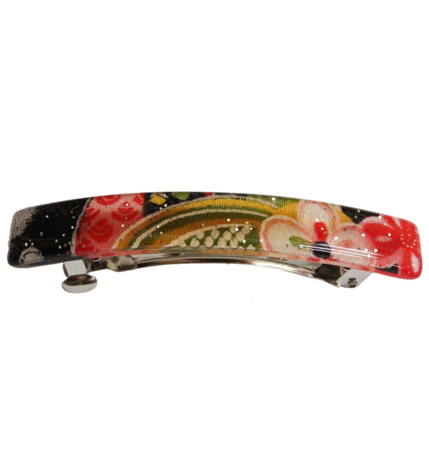Japanese Kyoto Chirimen Barette Hair Clip/Clasp (Black/Red) - Buy Online on GoSupps.com