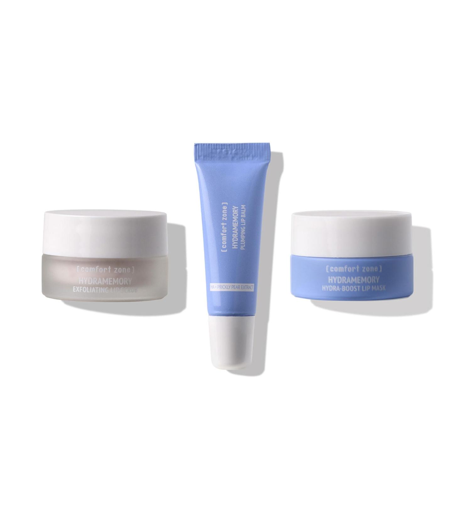  comfort zone Hydramemory Lip Trio Hydrating 3-Step Lip Routine with Plumping Lip Balm Hydra-Boost Lip Mask and Exfoliating Lip Scrub (10ml each) (3 Piece Set) - Buy Online on GoSupps.com