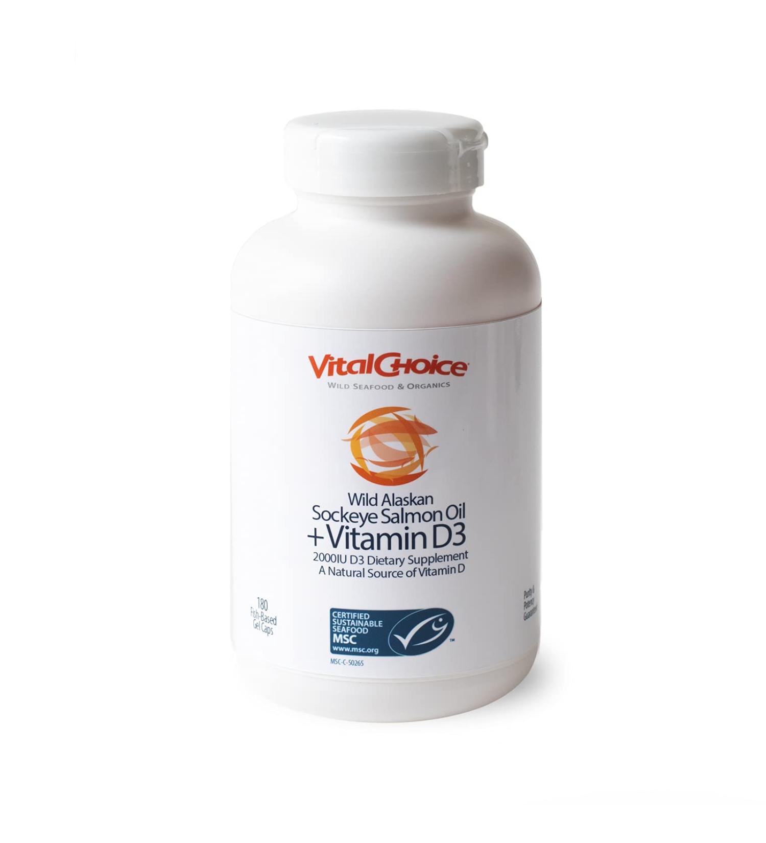 Vital Choice Wild Alaskan Sockeye Salmon Oil with Vitamin D 300mg Soft Gels - 180 Count (Pack of 1) - Buy Online on GoSupps.com