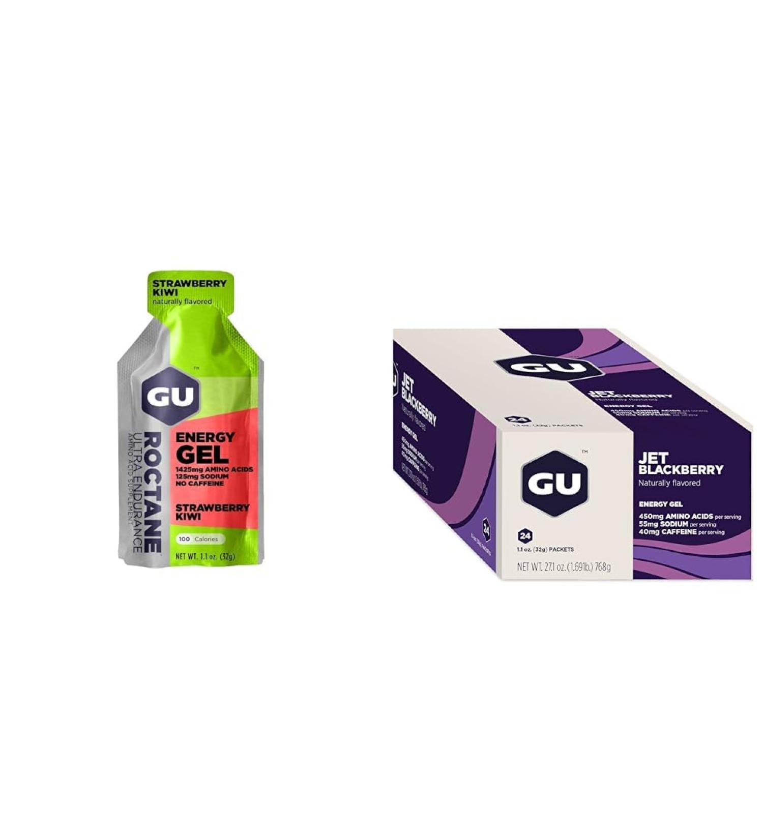GU ENERGY Roctane Ultra Endurance Energy Gel Strawberry Kiwi 24-Count & Original Sports Nutrition Energy Gel Jet Blackberry 24-Count - Buy Online on GoSupps.com